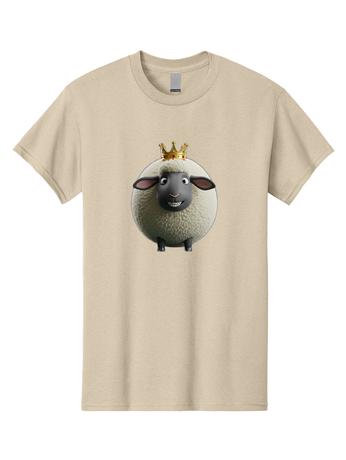 Shaun-The-Sheep-King Men'S Graphic Tee, 100% Cotton, Comfortable Casual Summer Wear, Machine Washable, Cartoon Sheep, Fluffy Sheep, Sheep Wearing Crown, Shaun The Sheep, Comedy Character, Funny Animal, Cute Sheep, Stop Motion Character, Bad540