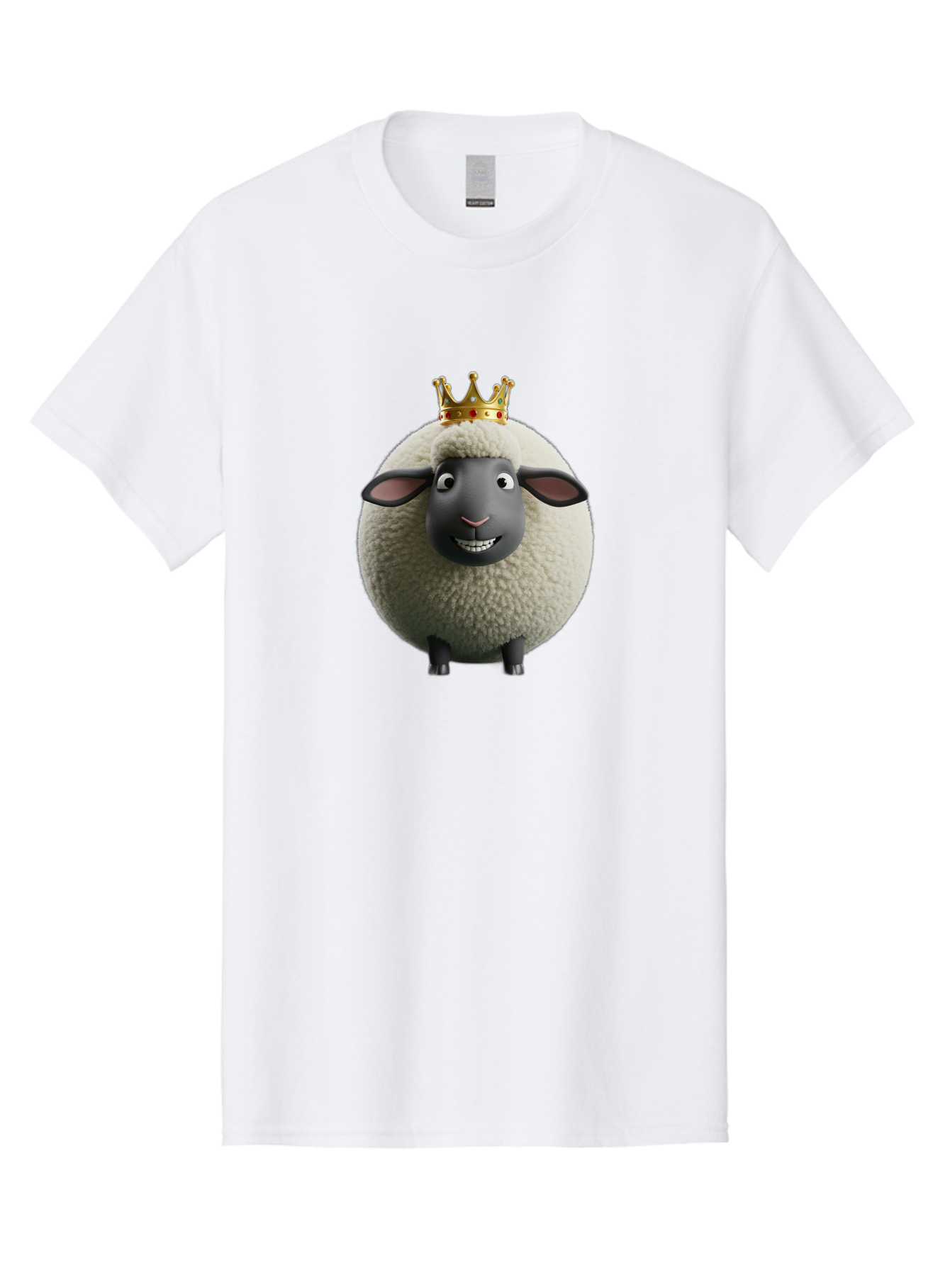 Shaun-The-Sheep-King Men'S Graphic Tee, 100% Cotton, Comfortable Casual Summer Wear, Machine Washable, Cartoon Sheep, Fluffy Sheep, Sheep Wearing Crown, Shaun The Sheep, Comedy Character, Funny Animal, Cute Sheep, Stop Motion Character, Bad540