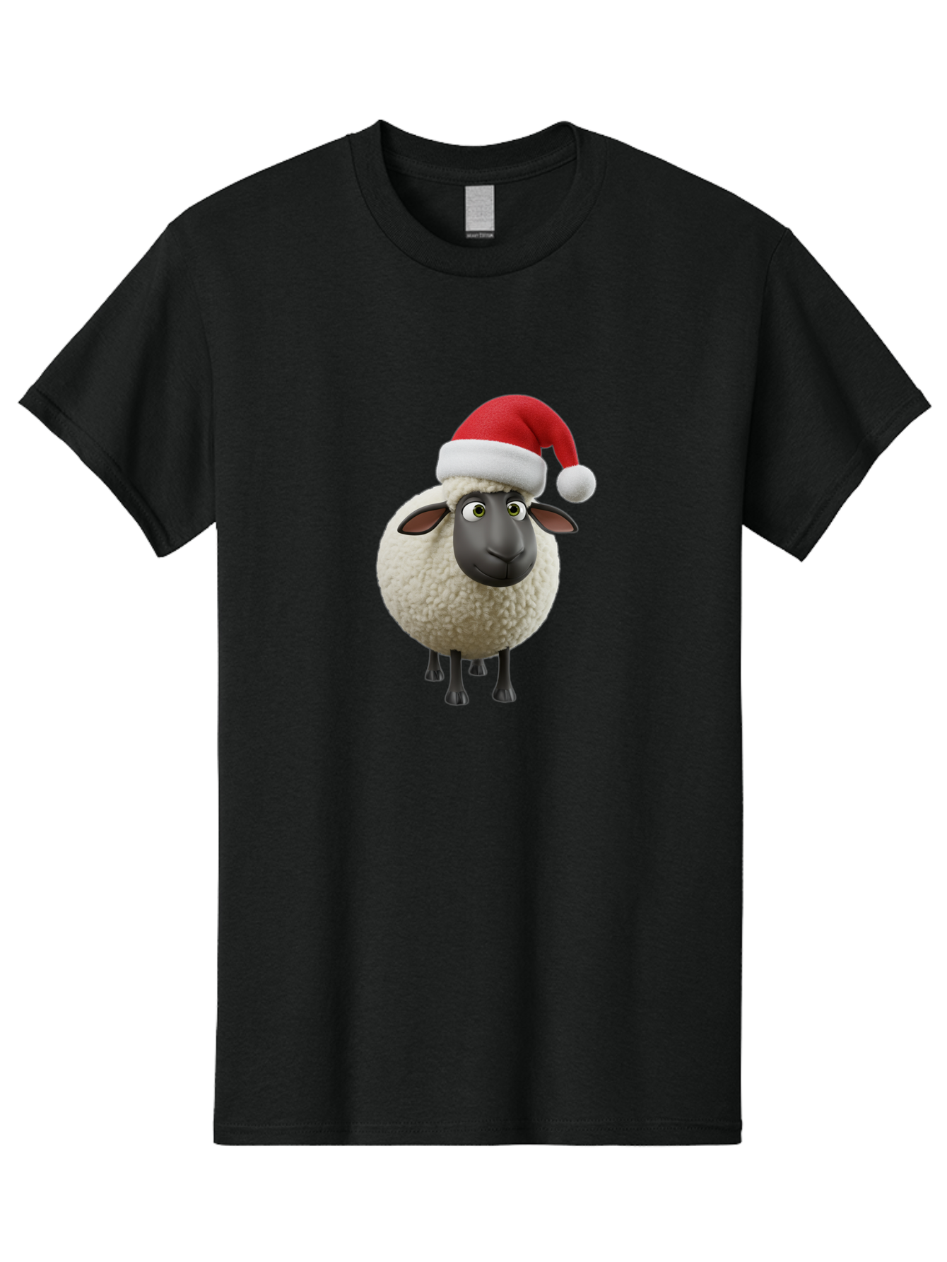Shaun-The-Sheep-Santa-Hat Men'S Graphic Tee, 100% Cotton, Comfortable Casual Summer Wear, Machine Washable, Shaun The Sheep, Christmas Sheep, Santa Hat Sheep, Festive Cartoon Character, Holiday Fun, Animated Sheep, Merry Christmas, Bad541