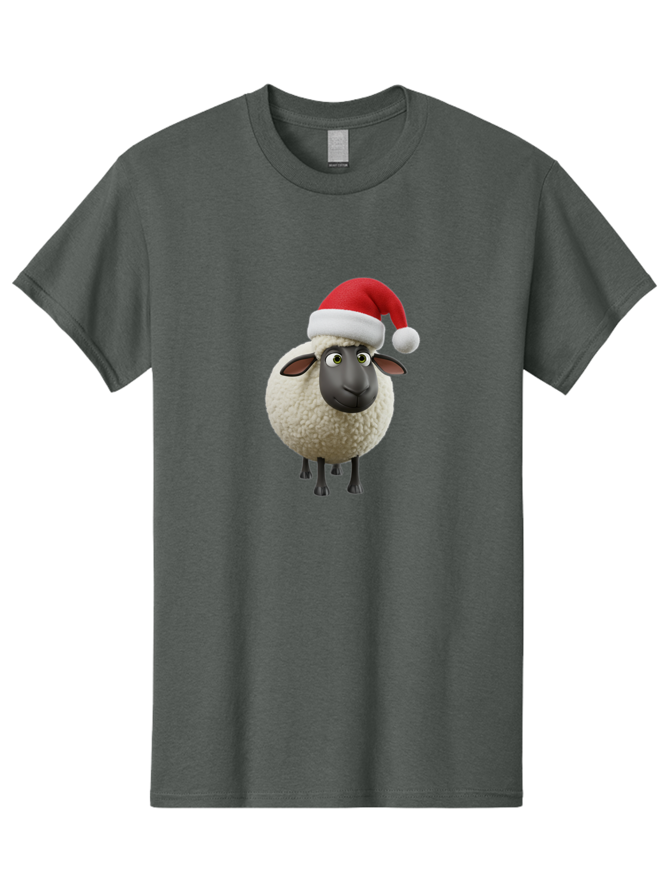 Shaun-The-Sheep-Santa-Hat Men'S Graphic Tee, 100% Cotton, Comfortable Casual Summer Wear, Machine Washable, Shaun The Sheep, Christmas Sheep, Santa Hat Sheep, Festive Cartoon Character, Holiday Fun, Animated Sheep, Merry Christmas, Bad541