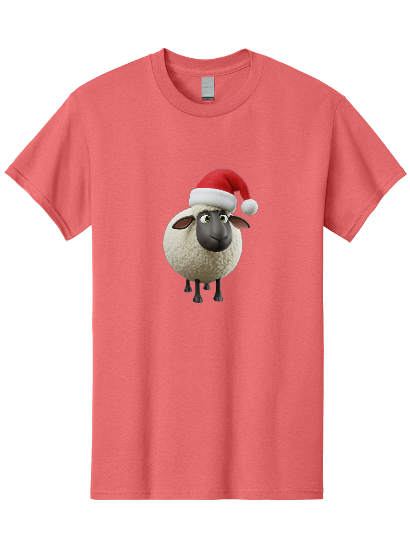 Shaun-The-Sheep-Santa-Hat Men'S Graphic Tee, 100% Cotton, Comfortable Casual Summer Wear, Machine Washable, Shaun The Sheep, Christmas Sheep, Santa Hat Sheep, Festive Cartoon Character, Holiday Fun, Animated Sheep, Merry Christmas, Bad541