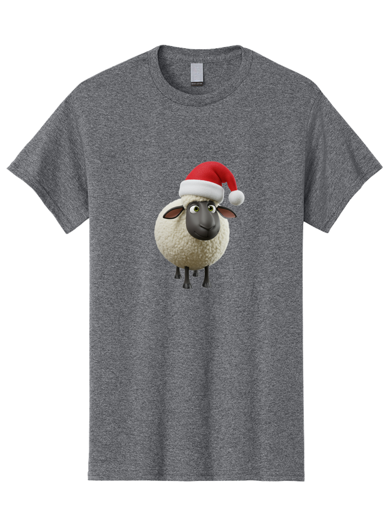Shaun-The-Sheep-Santa-Hat Men'S Graphic Tee, 100% Cotton, Comfortable Casual Summer Wear, Machine Washable, Shaun The Sheep, Christmas Sheep, Santa Hat Sheep, Festive Cartoon Character, Holiday Fun, Animated Sheep, Merry Christmas, Bad541