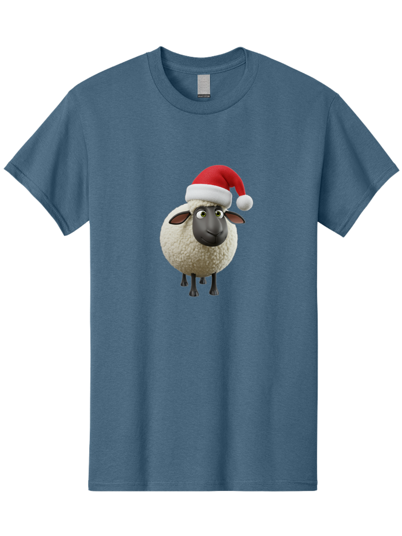 Shaun-The-Sheep-Santa-Hat Men'S Graphic Tee, 100% Cotton, Comfortable Casual Summer Wear, Machine Washable, Shaun The Sheep, Christmas Sheep, Santa Hat Sheep, Festive Cartoon Character, Holiday Fun, Animated Sheep, Merry Christmas, Bad541