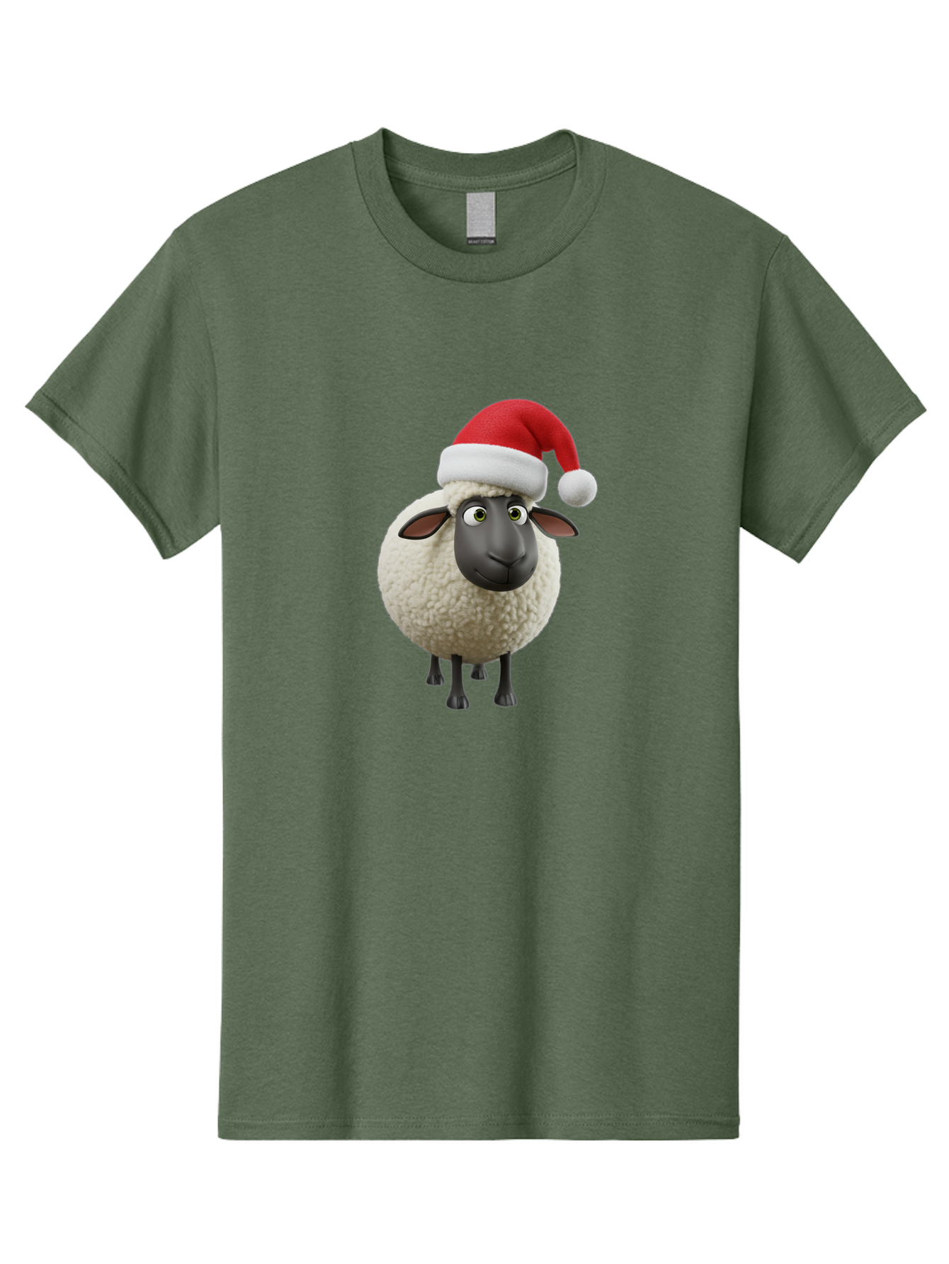 Shaun-The-Sheep-Santa-Hat Men'S Graphic Tee, 100% Cotton, Comfortable Casual Summer Wear, Machine Washable, Shaun The Sheep, Christmas Sheep, Santa Hat Sheep, Festive Cartoon Character, Holiday Fun, Animated Sheep, Merry Christmas, Bad541