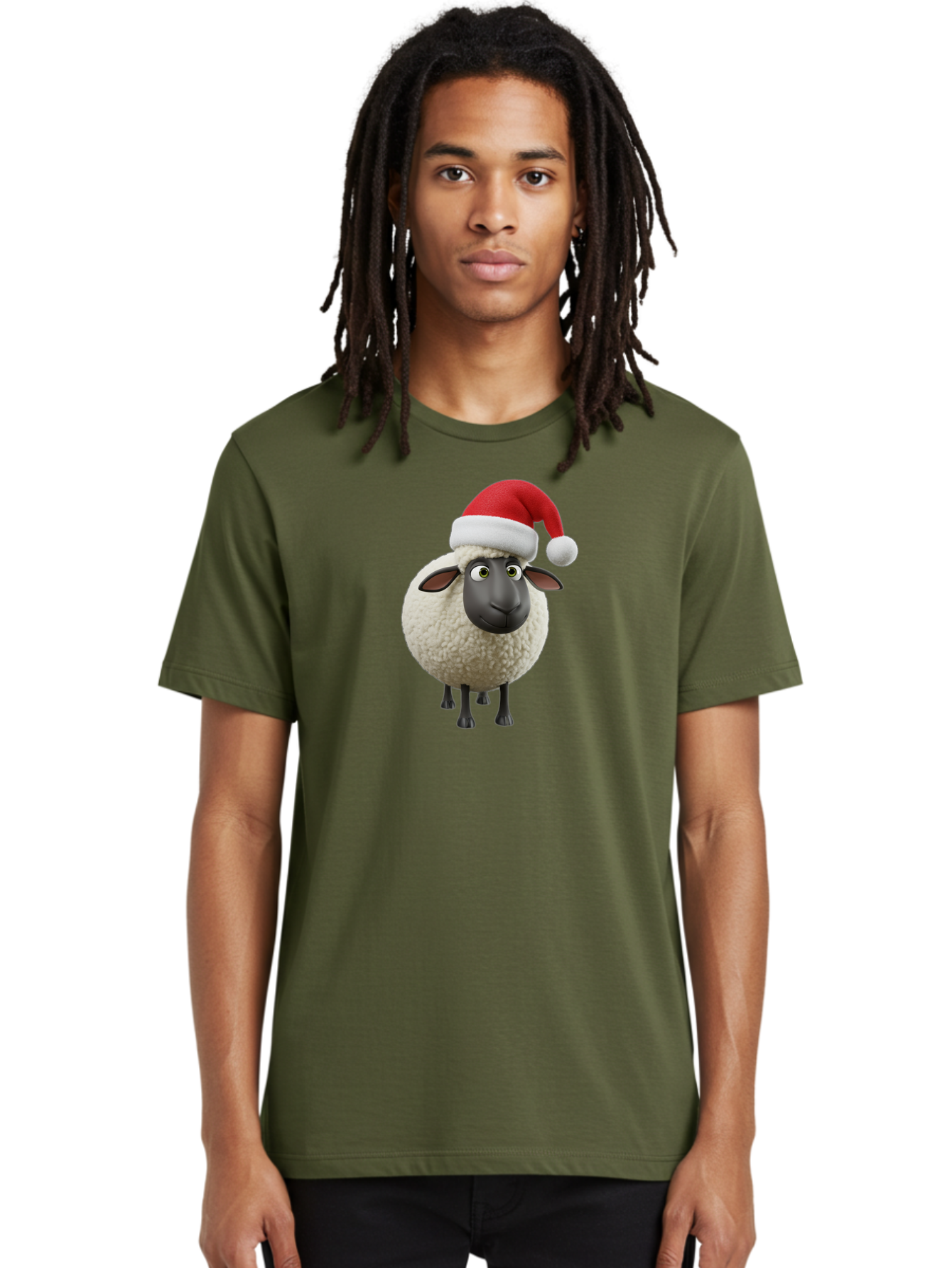 Shaun-The-Sheep-Santa-Hat Men'S Graphic Tee, 100% Cotton, Comfortable Casual Summer Wear, Machine Washable, Shaun The Sheep, Christmas Sheep, Santa Hat Sheep, Festive Cartoon Character, Holiday Fun, Animated Sheep, Merry Christmas, Bad541