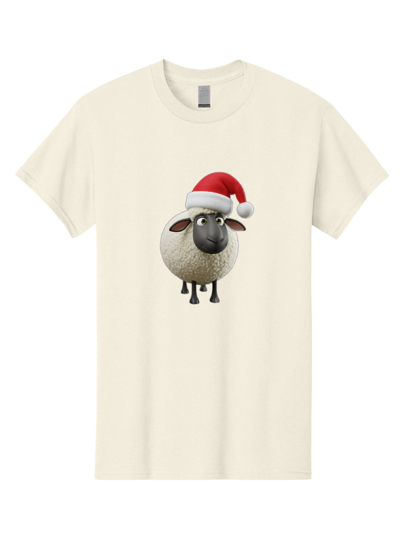 Shaun-The-Sheep-Santa-Hat Men'S Graphic Tee, 100% Cotton, Comfortable Casual Summer Wear, Machine Washable, Shaun The Sheep, Christmas Sheep, Santa Hat Sheep, Festive Cartoon Character, Holiday Fun, Animated Sheep, Merry Christmas, Bad541