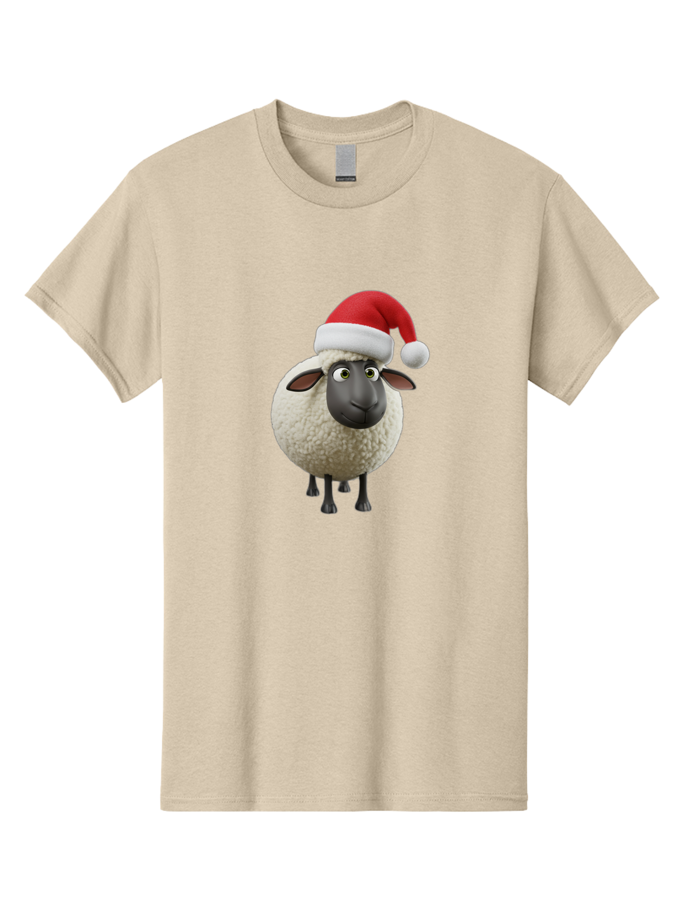Shaun-The-Sheep-Santa-Hat Men'S Graphic Tee, 100% Cotton, Comfortable Casual Summer Wear, Machine Washable, Shaun The Sheep, Christmas Sheep, Santa Hat Sheep, Festive Cartoon Character, Holiday Fun, Animated Sheep, Merry Christmas, Bad541