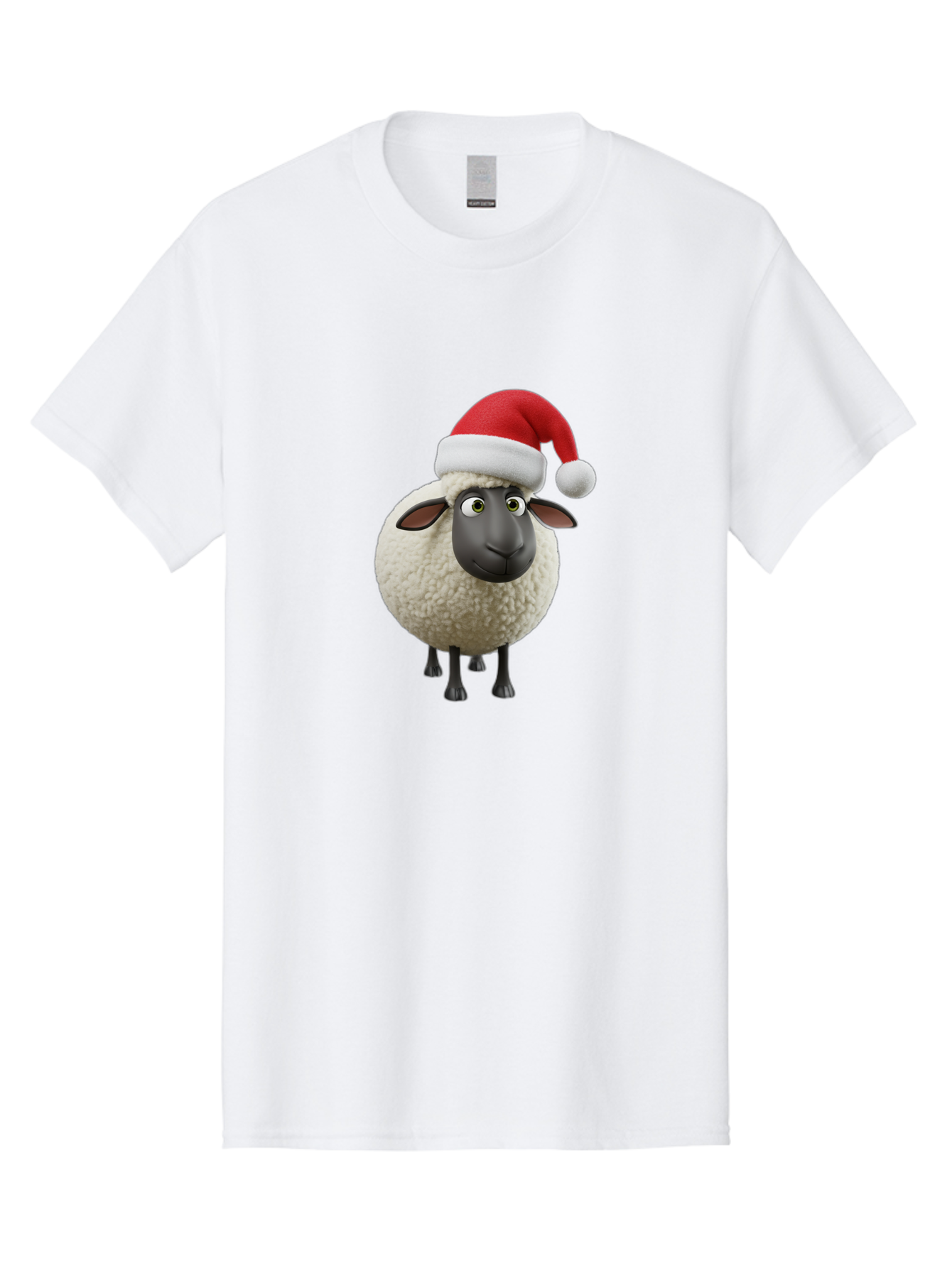 Shaun-The-Sheep-Santa-Hat Men'S Graphic Tee, 100% Cotton, Comfortable Casual Summer Wear, Machine Washable, Shaun The Sheep, Christmas Sheep, Santa Hat Sheep, Festive Cartoon Character, Holiday Fun, Animated Sheep, Merry Christmas, Bad541