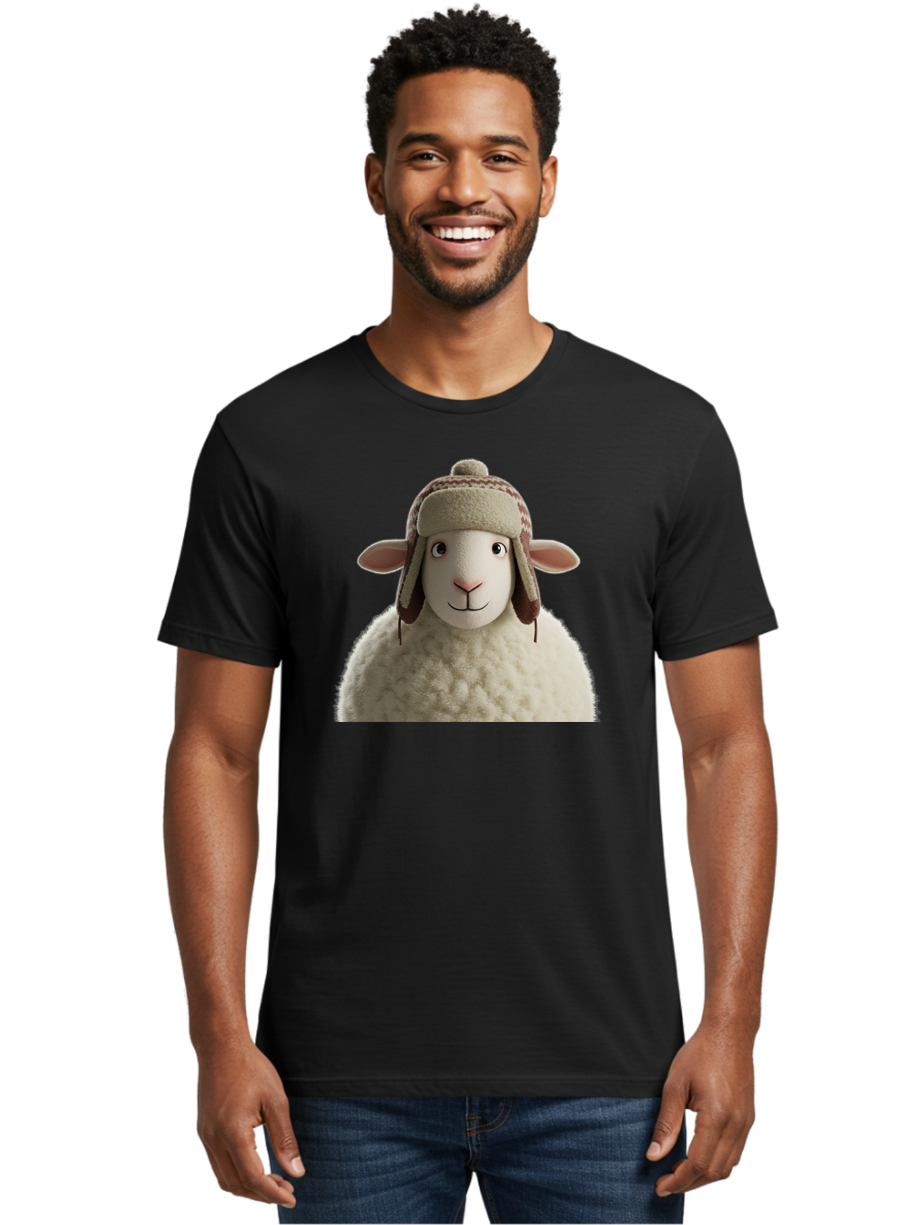 Shaun-The-Sheep Men'S Graphic Tee, 100% Cotton, Comfortable Casual Summer Wear, Machine Washable, Cartoon Sheep, Fluffy Sheep, Sheep With Hat, Funny Animal, Cute Character, Lovable Cartoon, Sheep Mascot, Funny Sheep, Woolly Sheep, Bad542
