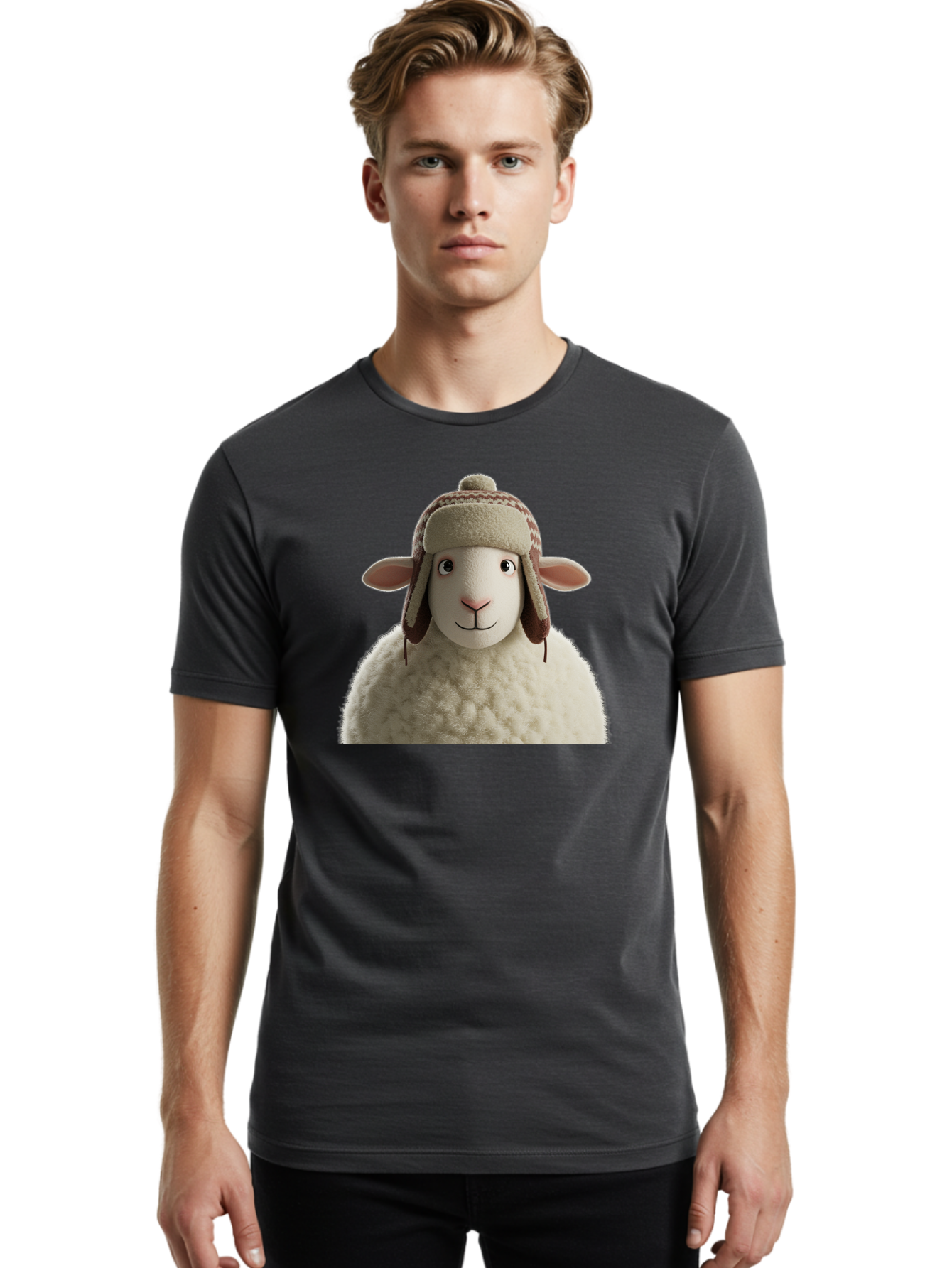 Shaun-The-Sheep Men'S Graphic Tee, 100% Cotton, Comfortable Casual Summer Wear, Machine Washable, Cartoon Sheep, Fluffy Sheep, Sheep With Hat, Funny Animal, Cute Character, Lovable Cartoon, Sheep Mascot, Funny Sheep, Woolly Sheep, Bad542