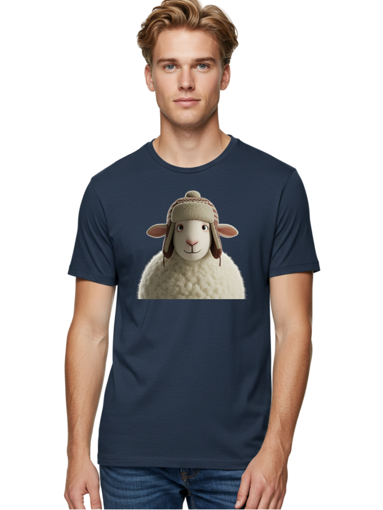 Shaun-The-Sheep Men'S Graphic Tee, 100% Cotton, Comfortable Casual Summer Wear, Machine Washable, Cartoon Sheep, Fluffy Sheep, Sheep With Hat, Funny Animal, Cute Character, Lovable Cartoon, Sheep Mascot, Funny Sheep, Woolly Sheep, Bad542