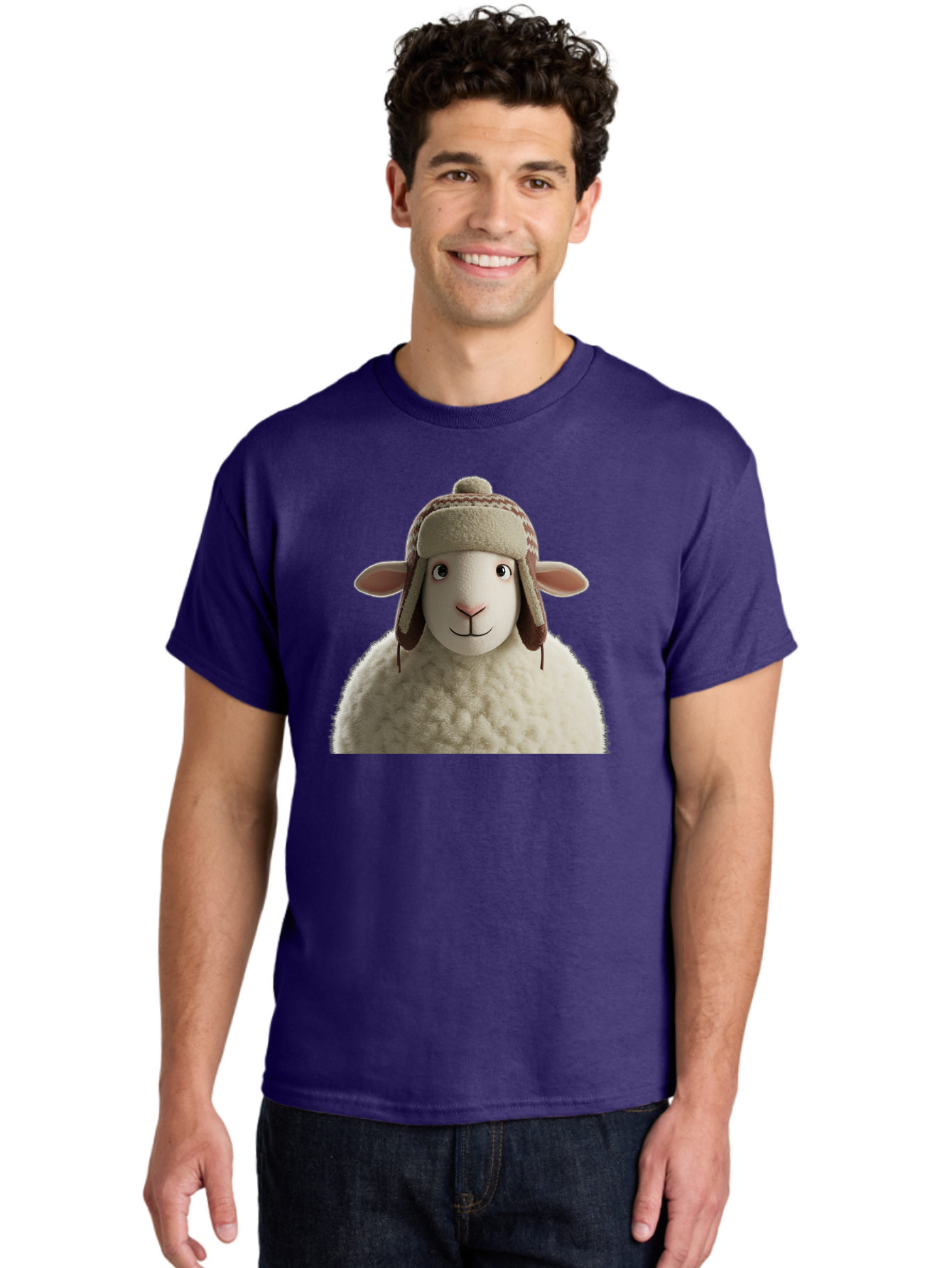 Shaun-The-Sheep Men'S Graphic Tee, 100% Cotton, Comfortable Casual Summer Wear, Machine Washable, Cartoon Sheep, Fluffy Sheep, Sheep With Hat, Funny Animal, Cute Character, Lovable Cartoon, Sheep Mascot, Funny Sheep, Woolly Sheep, Bad542
