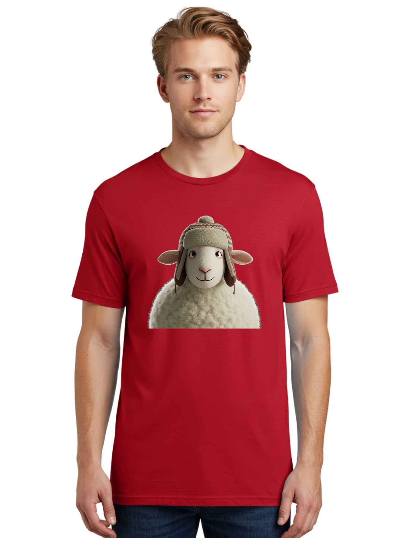 Shaun-The-Sheep Men'S Graphic Tee, 100% Cotton, Comfortable Casual Summer Wear, Machine Washable, Cartoon Sheep, Fluffy Sheep, Sheep With Hat, Funny Animal, Cute Character, Lovable Cartoon, Sheep Mascot, Funny Sheep, Woolly Sheep, Bad542