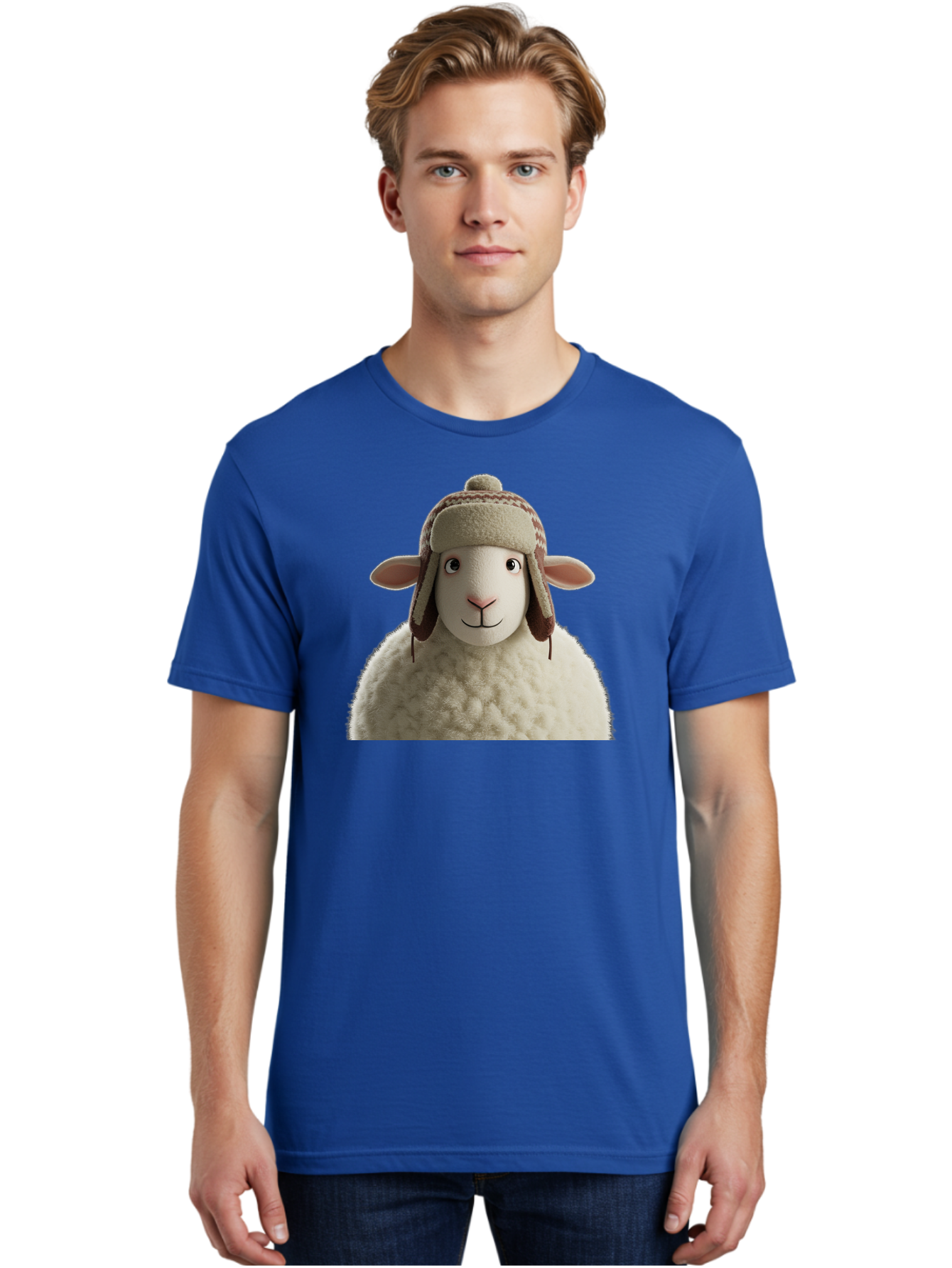 Shaun-The-Sheep Men'S Graphic Tee, 100% Cotton, Comfortable Casual Summer Wear, Machine Washable, Cartoon Sheep, Fluffy Sheep, Sheep With Hat, Funny Animal, Cute Character, Lovable Cartoon, Sheep Mascot, Funny Sheep, Woolly Sheep, Bad542