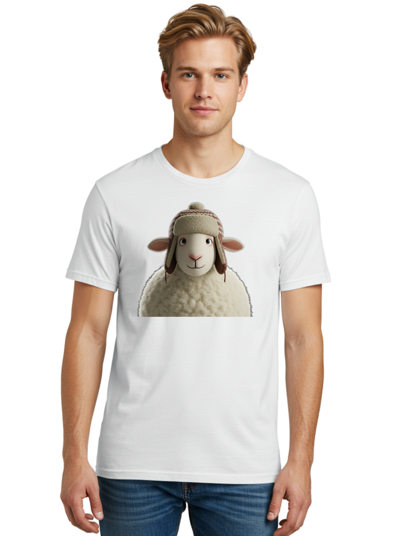 Shaun-The-Sheep Men'S Graphic Tee, 100% Cotton, Comfortable Casual Summer Wear, Machine Washable, Cartoon Sheep, Fluffy Sheep, Sheep With Hat, Funny Animal, Cute Character, Lovable Cartoon, Sheep Mascot, Funny Sheep, Woolly Sheep, Bad542
