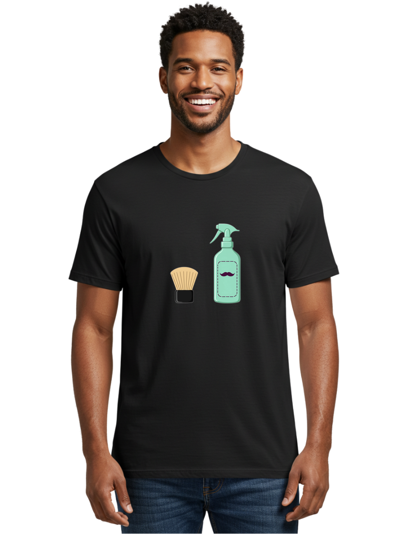 Shaving-Brush-And-Spray-Bottle Men'S Graphic Tee, 100% Cotton, Comfortable Casual Summer Wear, Machine Washable, Shaving Brush, Shaving Kit, Mustache Grooming, Men'S Grooming Products, Personal Care, Grooming Accessories, Shaving Essentials, Bad543