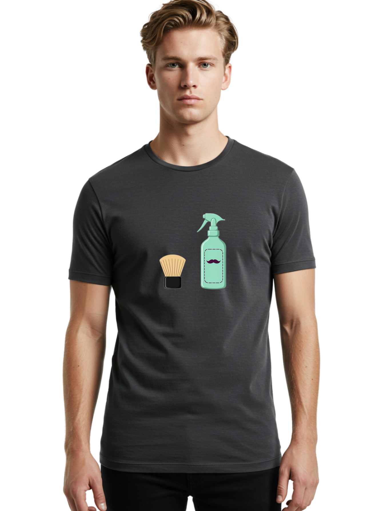 Shaving-Brush-And-Spray-Bottle Men'S Graphic Tee, 100% Cotton, Comfortable Casual Summer Wear, Machine Washable, Shaving Brush, Shaving Kit, Mustache Grooming, Men'S Grooming Products, Personal Care, Grooming Accessories, Shaving Essentials, Bad543
