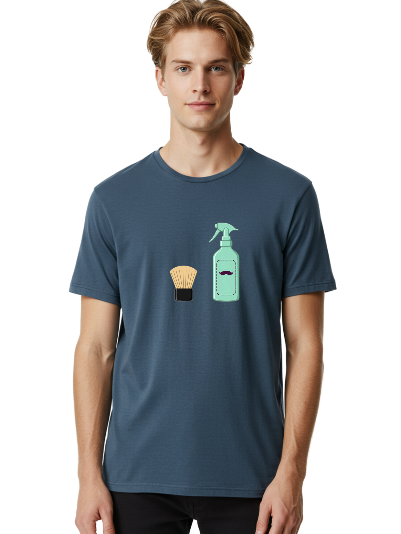 Shaving-Brush-And-Spray-Bottle Men'S Graphic Tee, 100% Cotton, Comfortable Casual Summer Wear, Machine Washable, Shaving Brush, Shaving Kit, Mustache Grooming, Men'S Grooming Products, Personal Care, Grooming Accessories, Shaving Essentials, Bad543