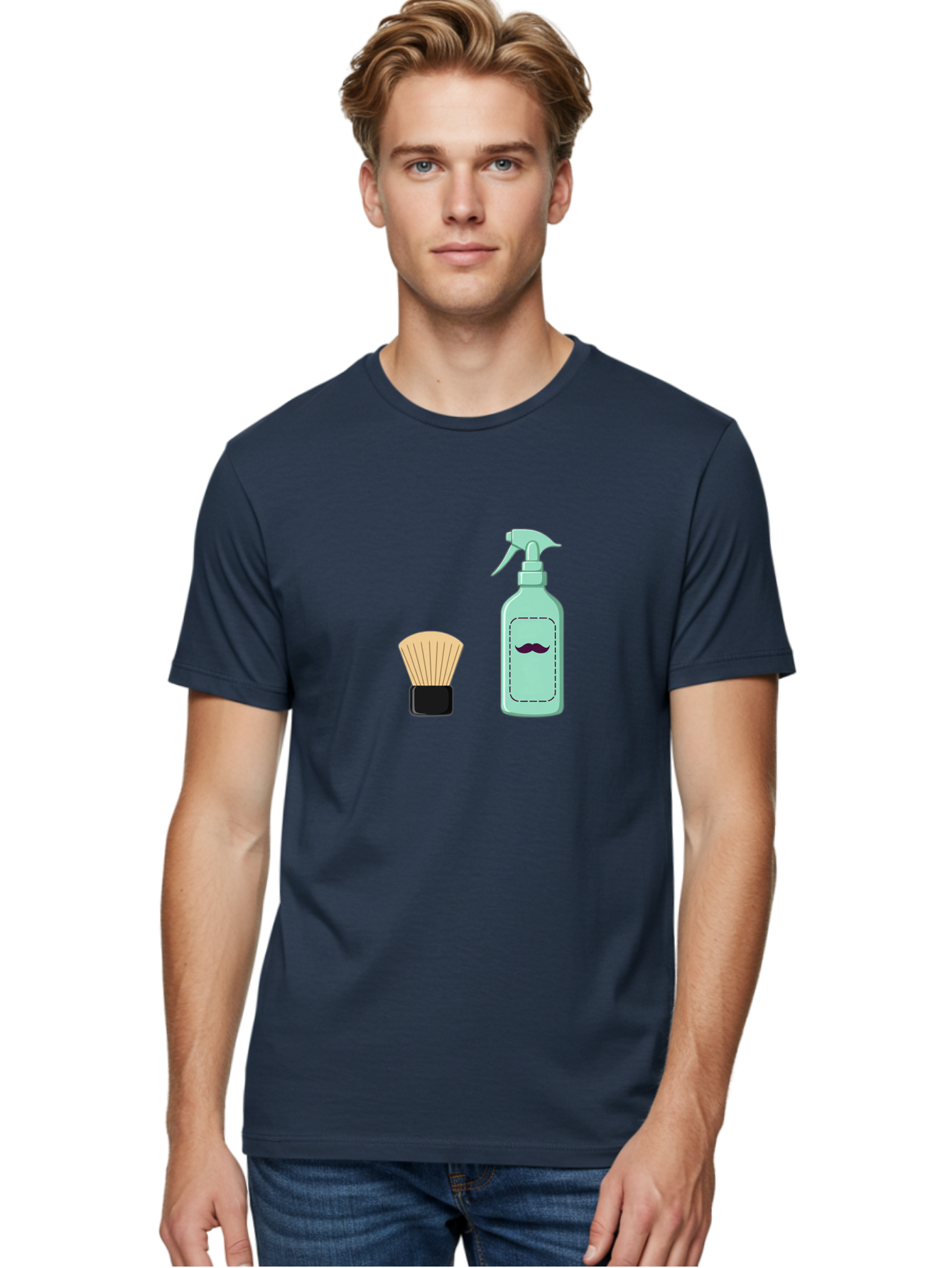 Shaving-Brush-And-Spray-Bottle Men'S Graphic Tee, 100% Cotton, Comfortable Casual Summer Wear, Machine Washable, Shaving Brush, Shaving Kit, Mustache Grooming, Men'S Grooming Products, Personal Care, Grooming Accessories, Shaving Essentials, Bad543