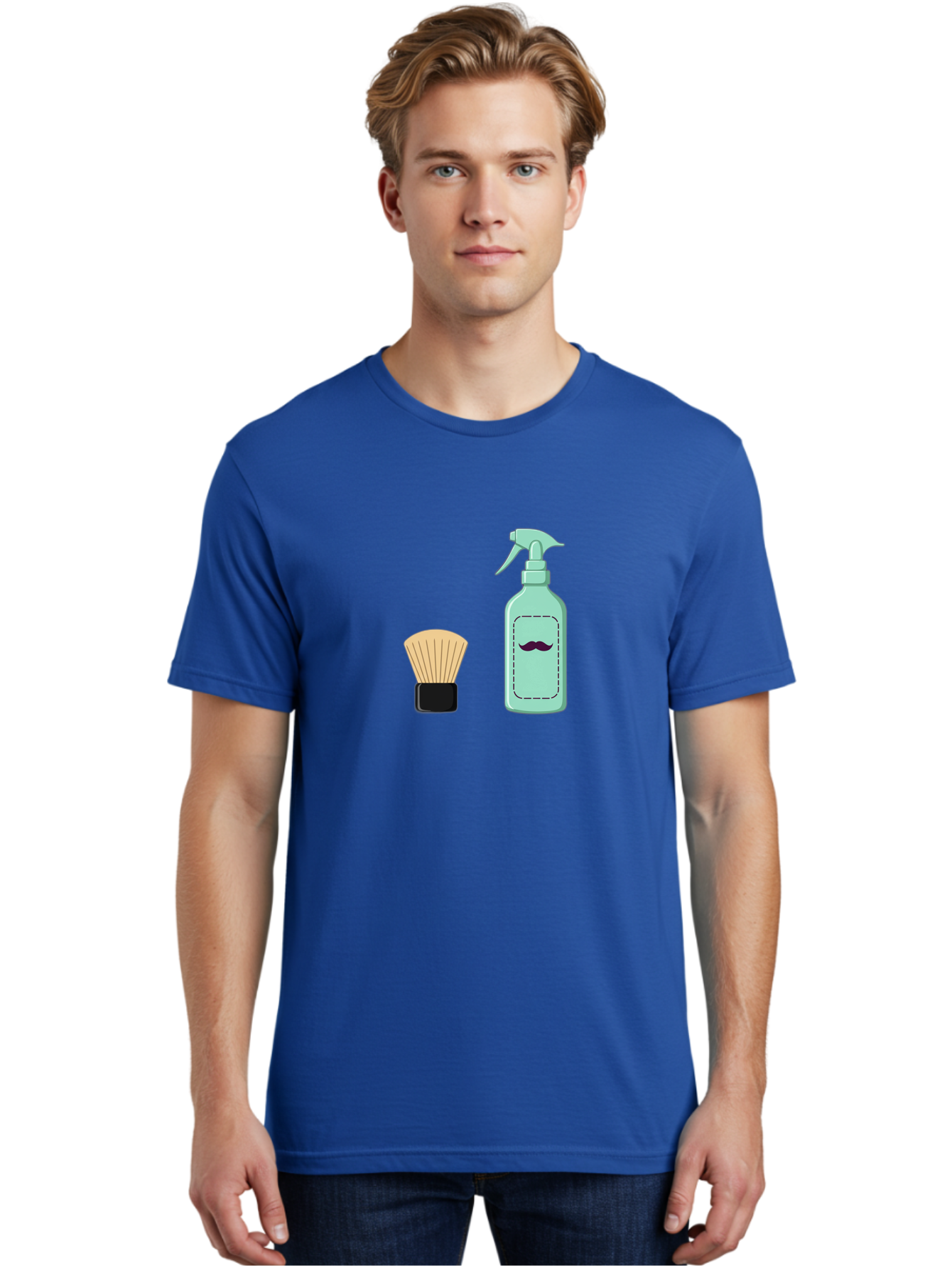 Shaving-Brush-And-Spray-Bottle Men'S Graphic Tee, 100% Cotton, Comfortable Casual Summer Wear, Machine Washable, Shaving Brush, Shaving Kit, Mustache Grooming, Men'S Grooming Products, Personal Care, Grooming Accessories, Shaving Essentials, Bad543