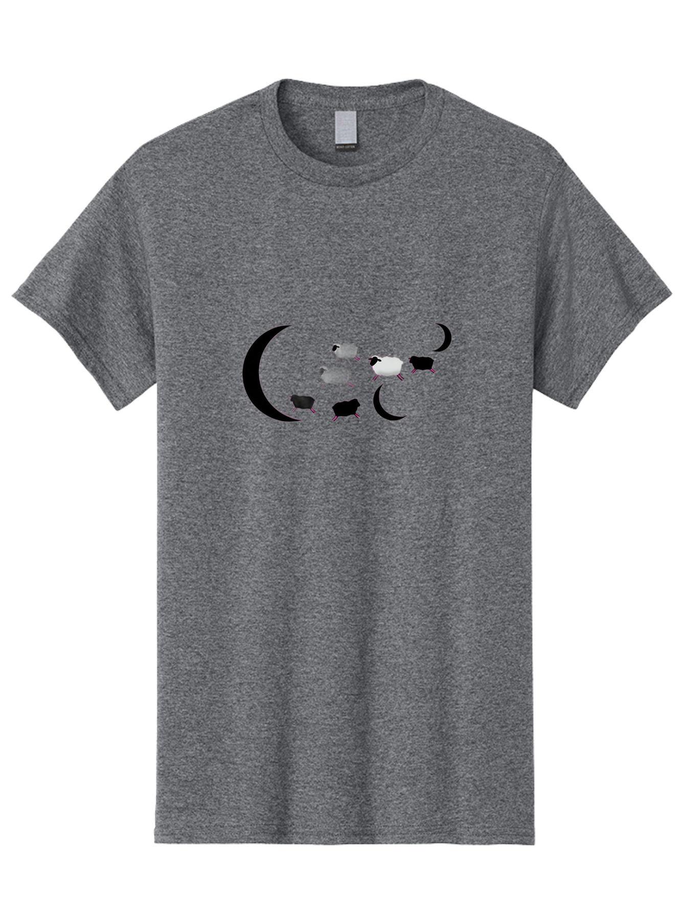Sheep-And-Moon Men'S Graphic Tee, 100% Cotton, Comfortable Casual Summer Wear, Machine Washable, Sheep Jumping, Crescent Moon, Flock Of Sheep, Counting Sheep, Sleep Aid, Surreal Artwork, Dreamy Imagery, Black And White Sheep, Minimalist Design Bad548