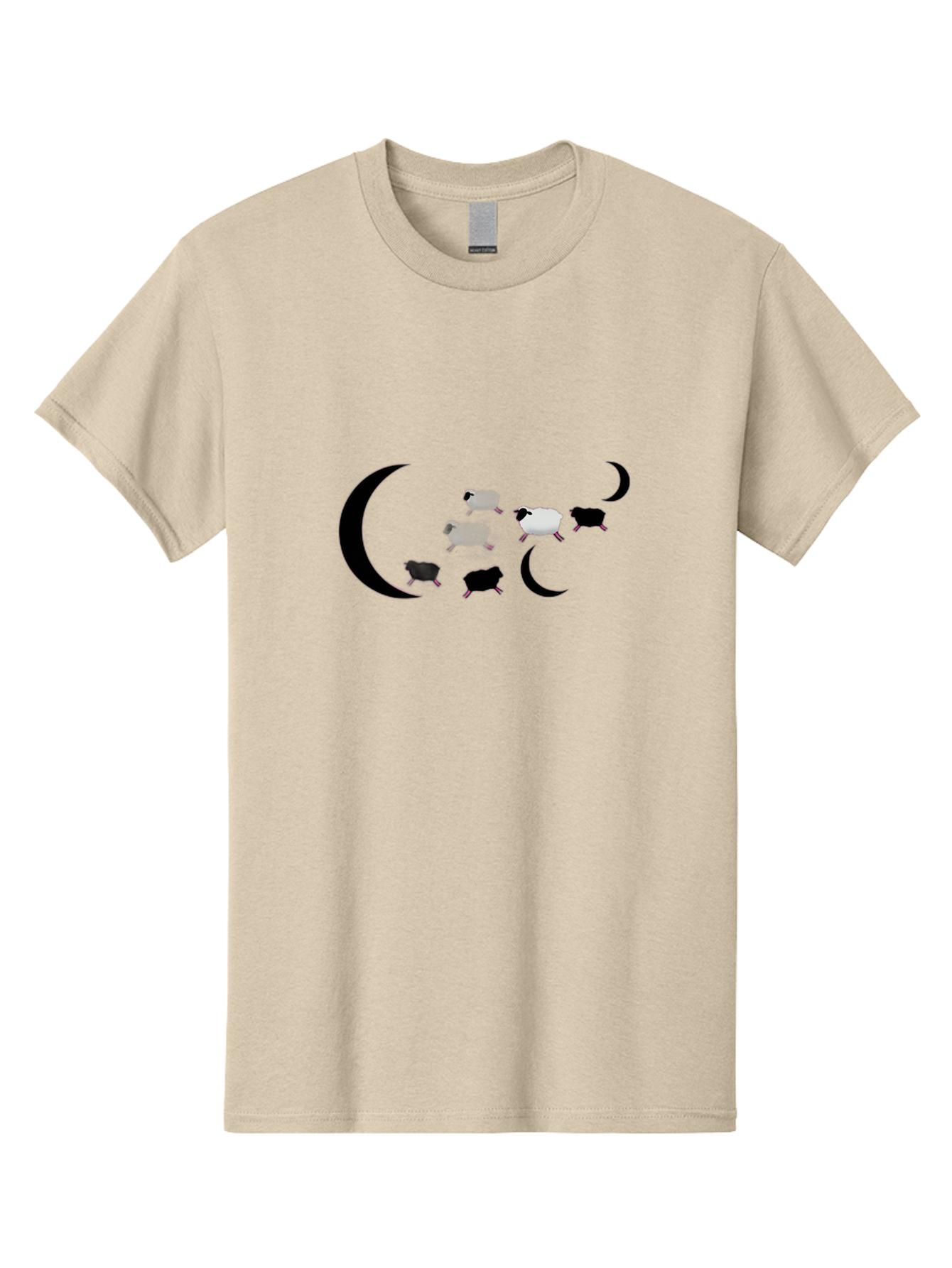 Sheep-And-Moon Men'S Graphic Tee, 100% Cotton, Comfortable Casual Summer Wear, Machine Washable, Sheep Jumping, Crescent Moon, Flock Of Sheep, Counting Sheep, Sleep Aid, Surreal Artwork, Dreamy Imagery, Black And White Sheep, Minimalist Design Bad548
