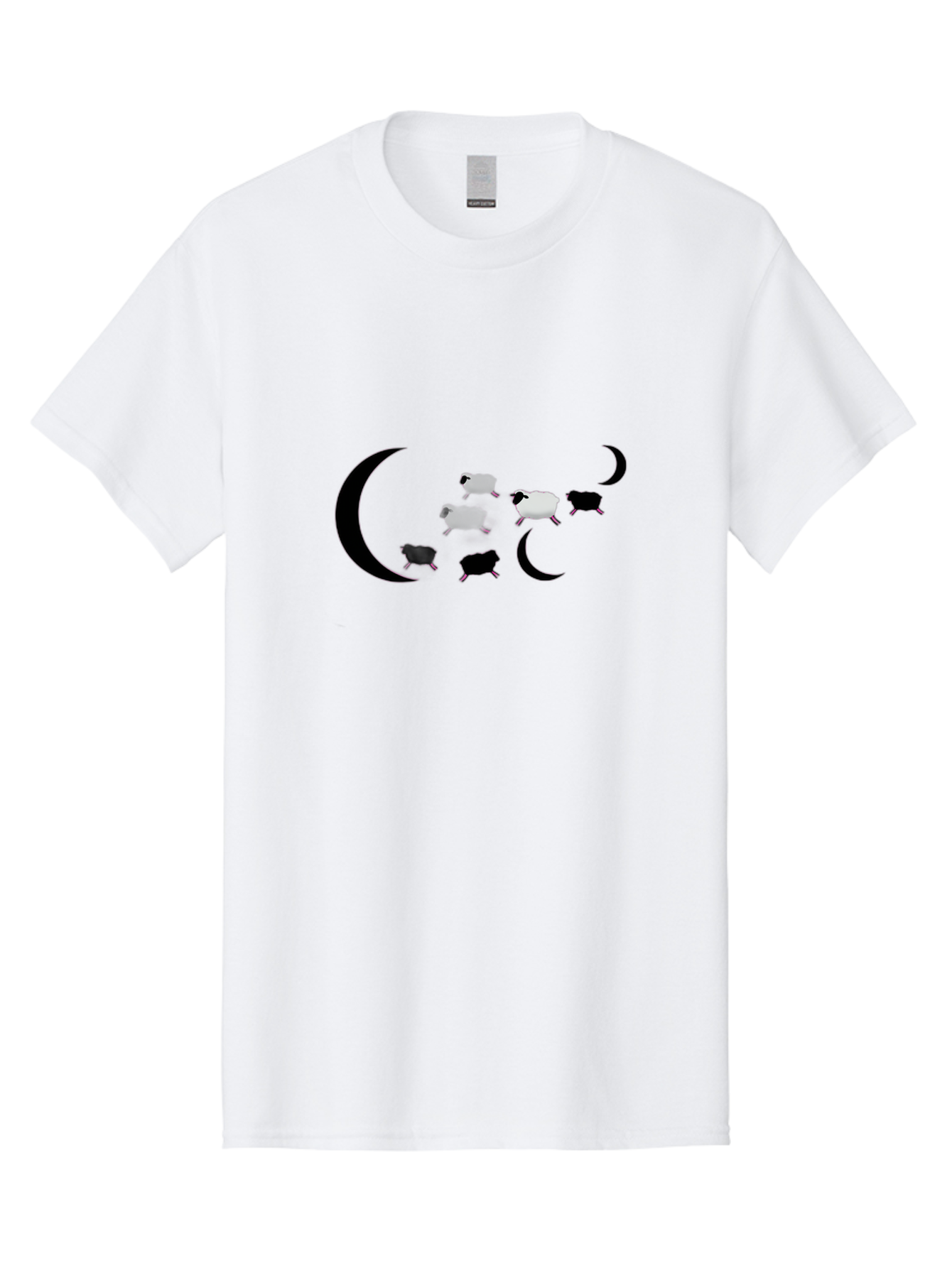 Sheep-And-Moon Men'S Graphic Tee, 100% Cotton, Comfortable Casual Summer Wear, Machine Washable, Sheep Jumping, Crescent Moon, Flock Of Sheep, Counting Sheep, Sleep Aid, Surreal Artwork, Dreamy Imagery, Black And White Sheep, Minimalist Design Bad548