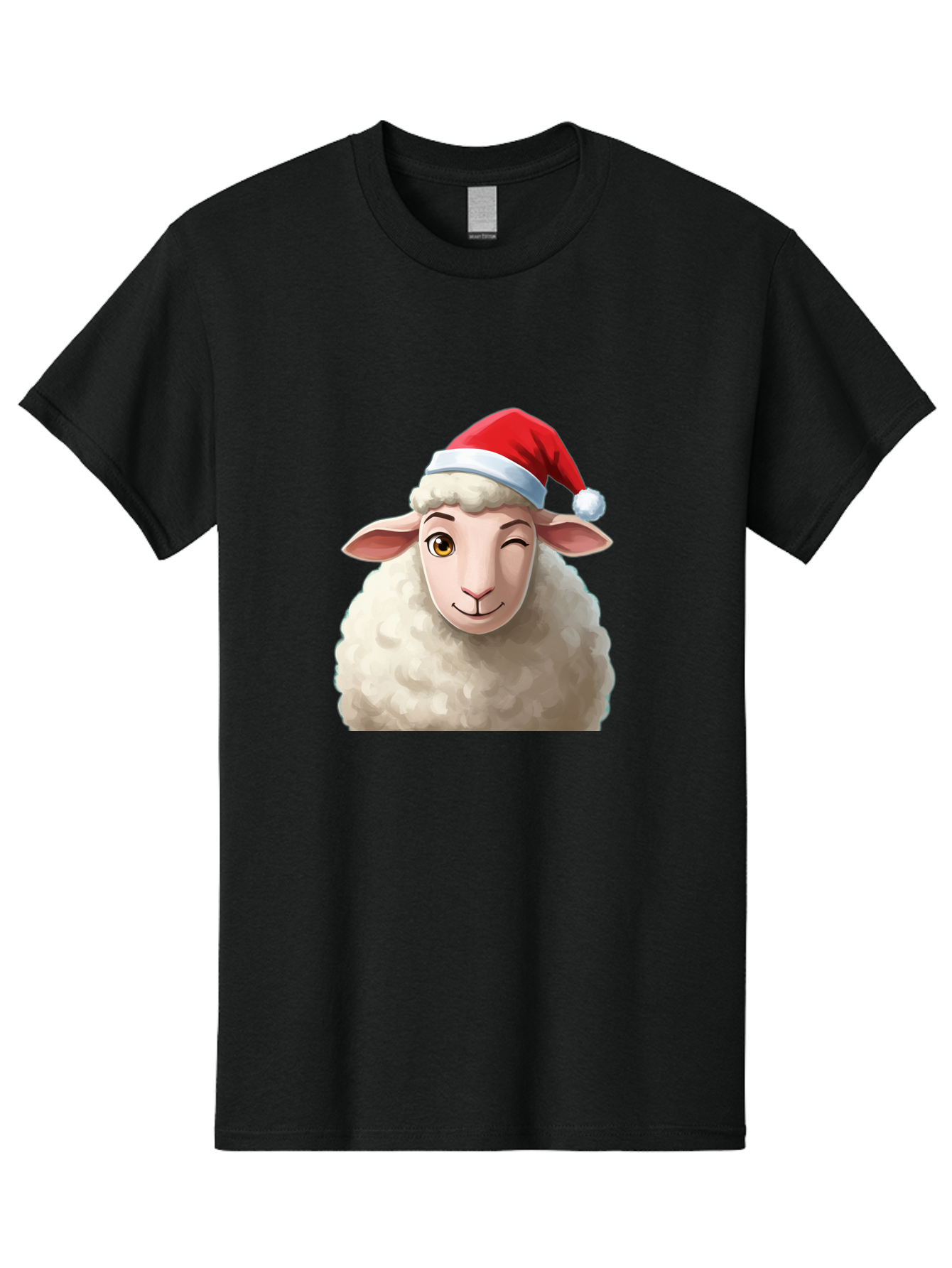 Sheep-In-Santa-Hat-1 Men'S Graphic Tee, 100% Cotton, Comfortable Casual Summer Wear, Machine Washable, Cartoon Sheep, Santa Hat, Christmas Character, Festive Animal, Holiday Cheer, Fluffy Sheep, Merry Christmas, Winter Wonderland, Funny Sheep Bad549
