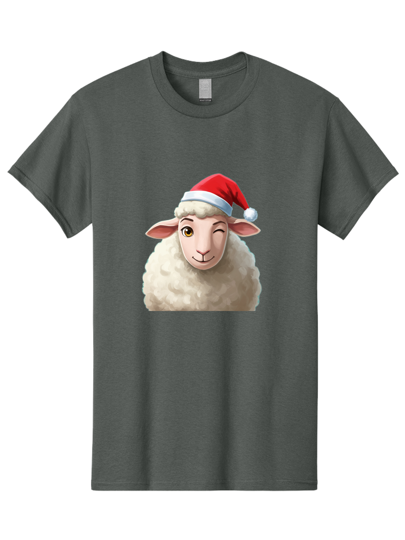 Sheep-In-Santa-Hat-1 Men'S Graphic Tee, 100% Cotton, Comfortable Casual Summer Wear, Machine Washable, Cartoon Sheep, Santa Hat, Christmas Character, Festive Animal, Holiday Cheer, Fluffy Sheep, Merry Christmas, Winter Wonderland, Funny Sheep Bad549
