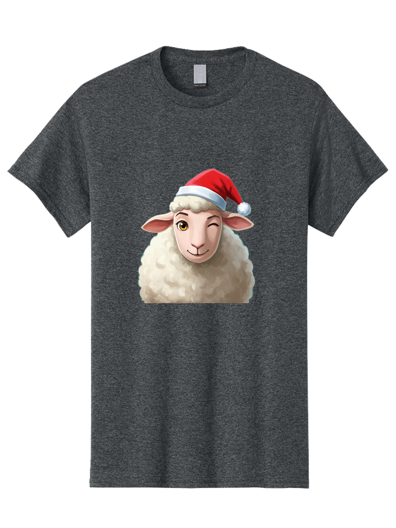 Sheep-In-Santa-Hat-1 Men'S Graphic Tee, 100% Cotton, Comfortable Casual Summer Wear, Machine Washable, Cartoon Sheep, Santa Hat, Christmas Character, Festive Animal, Holiday Cheer, Fluffy Sheep, Merry Christmas, Winter Wonderland, Funny Sheep Bad549