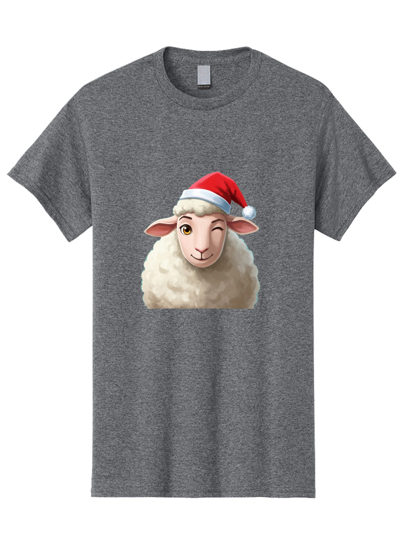 Sheep-In-Santa-Hat-1 Men'S Graphic Tee, 100% Cotton, Comfortable Casual Summer Wear, Machine Washable, Cartoon Sheep, Santa Hat, Christmas Character, Festive Animal, Holiday Cheer, Fluffy Sheep, Merry Christmas, Winter Wonderland, Funny Sheep Bad549