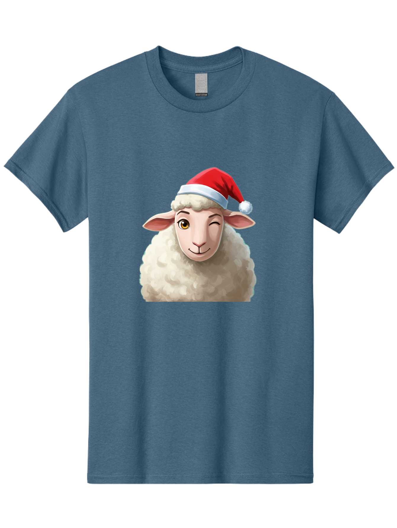 Sheep-In-Santa-Hat-1 Men'S Graphic Tee, 100% Cotton, Comfortable Casual Summer Wear, Machine Washable, Cartoon Sheep, Santa Hat, Christmas Character, Festive Animal, Holiday Cheer, Fluffy Sheep, Merry Christmas, Winter Wonderland, Funny Sheep Bad549