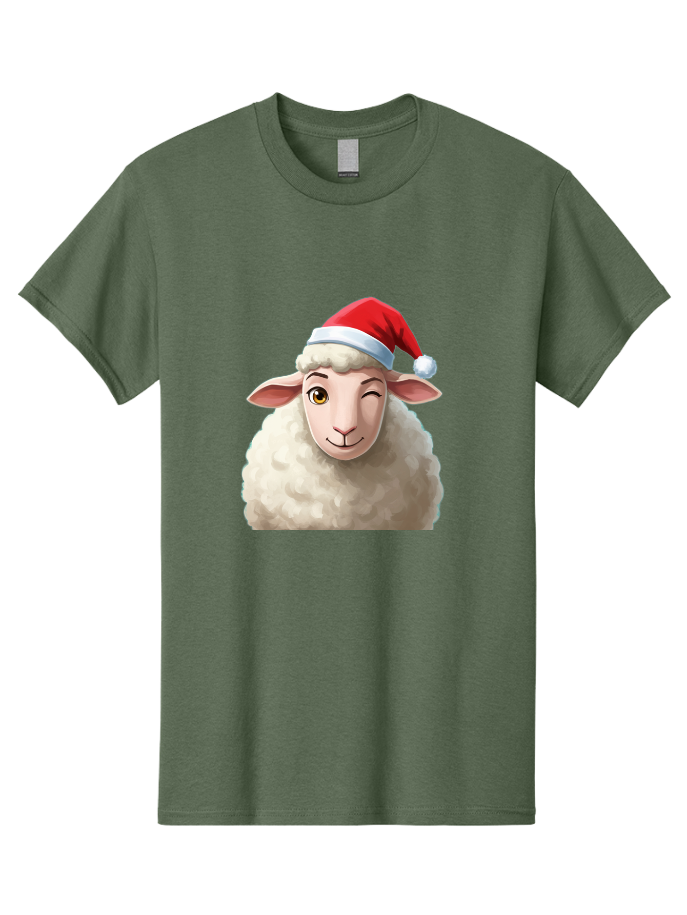 Sheep-In-Santa-Hat-1 Men'S Graphic Tee, 100% Cotton, Comfortable Casual Summer Wear, Machine Washable, Cartoon Sheep, Santa Hat, Christmas Character, Festive Animal, Holiday Cheer, Fluffy Sheep, Merry Christmas, Winter Wonderland, Funny Sheep Bad549