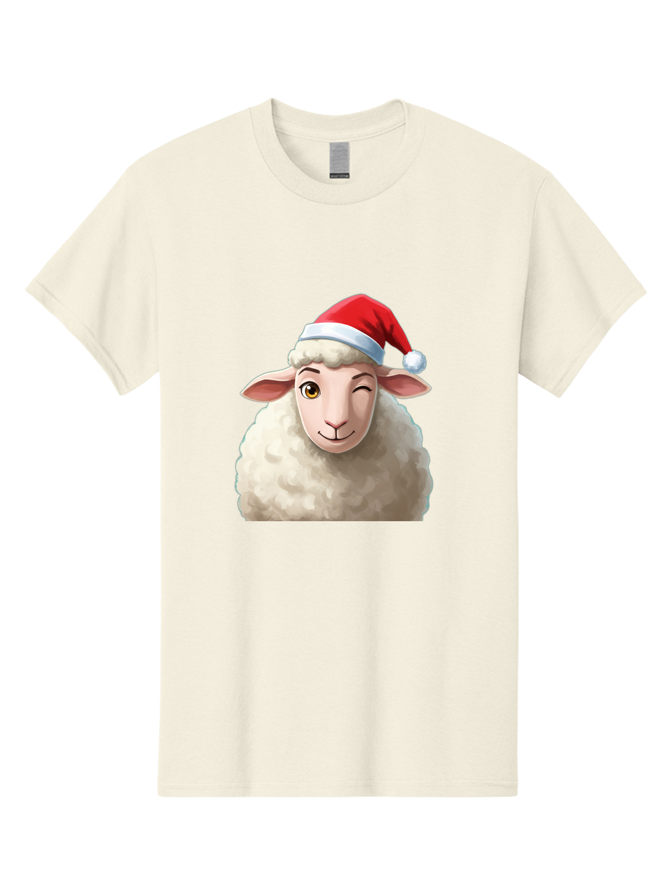 Sheep-In-Santa-Hat-1 Men'S Graphic Tee, 100% Cotton, Comfortable Casual Summer Wear, Machine Washable, Cartoon Sheep, Santa Hat, Christmas Character, Festive Animal, Holiday Cheer, Fluffy Sheep, Merry Christmas, Winter Wonderland, Funny Sheep Bad549