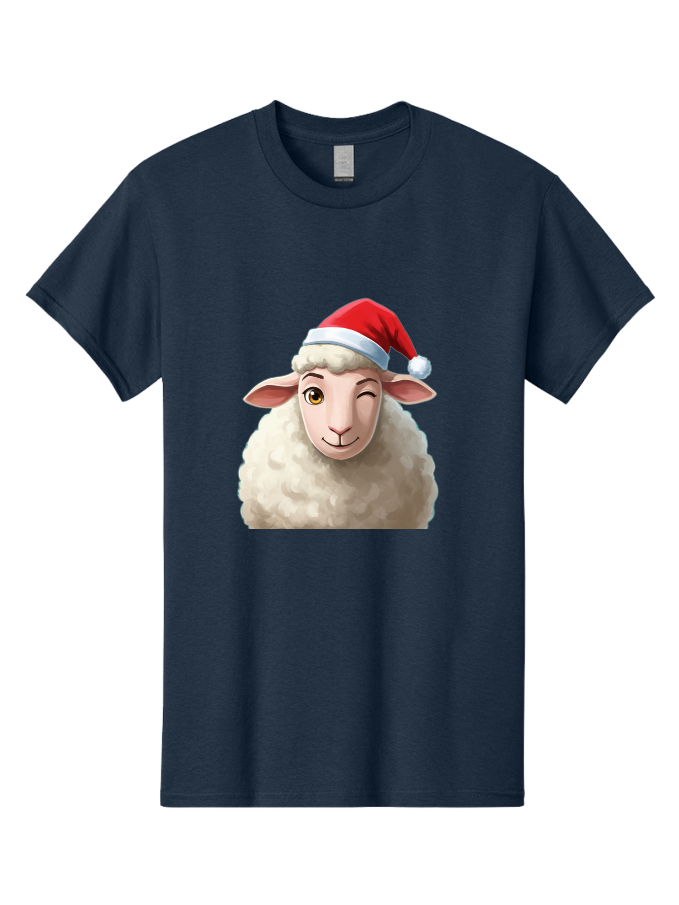 Sheep-In-Santa-Hat-1 Men'S Graphic Tee, 100% Cotton, Comfortable Casual Summer Wear, Machine Washable, Cartoon Sheep, Santa Hat, Christmas Character, Festive Animal, Holiday Cheer, Fluffy Sheep, Merry Christmas, Winter Wonderland, Funny Sheep Bad549