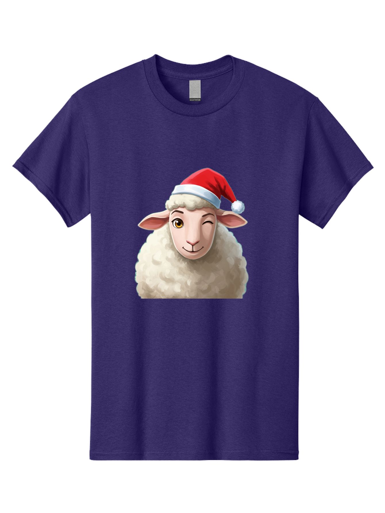 Sheep-In-Santa-Hat-1 Men'S Graphic Tee, 100% Cotton, Comfortable Casual Summer Wear, Machine Washable, Cartoon Sheep, Santa Hat, Christmas Character, Festive Animal, Holiday Cheer, Fluffy Sheep, Merry Christmas, Winter Wonderland, Funny Sheep Bad549
