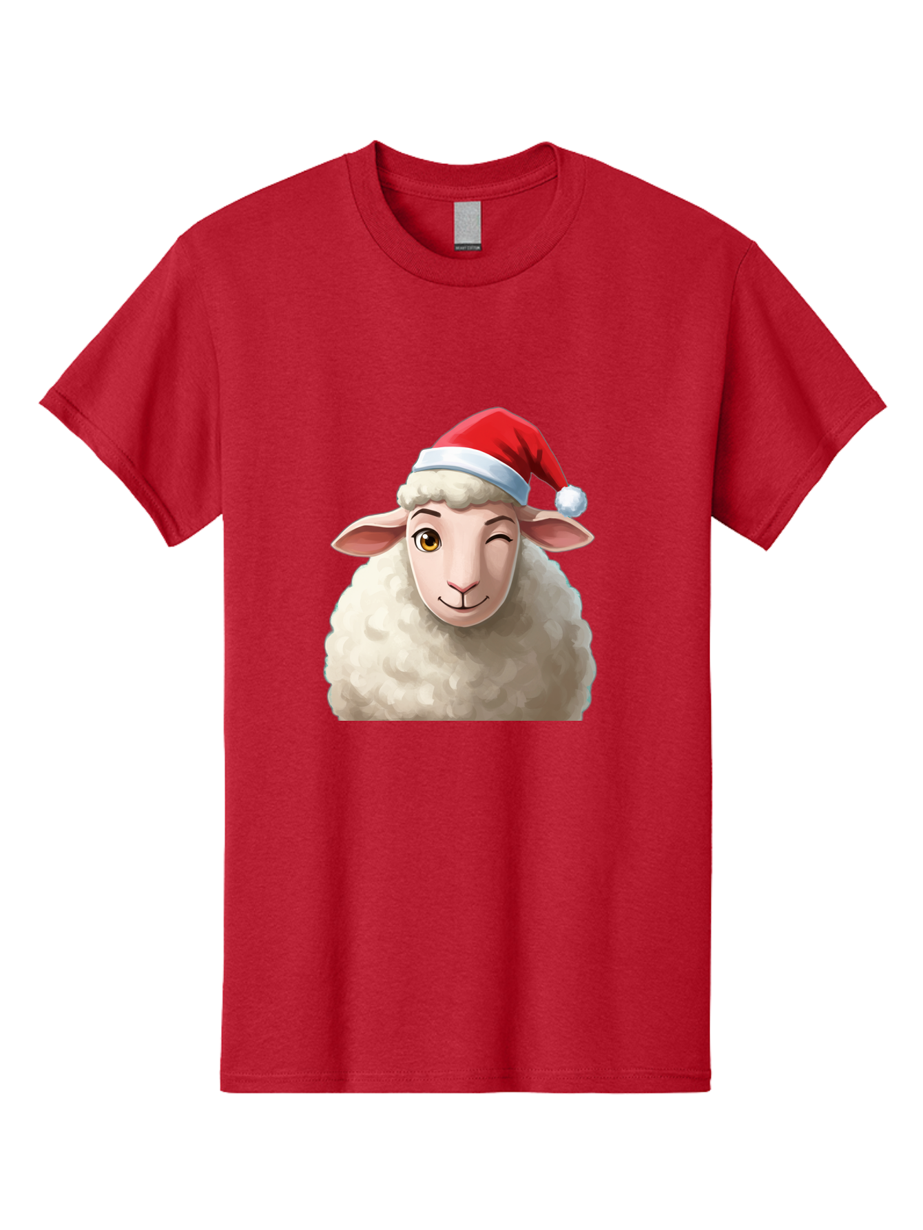 Sheep-In-Santa-Hat-1 Men'S Graphic Tee, 100% Cotton, Comfortable Casual Summer Wear, Machine Washable, Cartoon Sheep, Santa Hat, Christmas Character, Festive Animal, Holiday Cheer, Fluffy Sheep, Merry Christmas, Winter Wonderland, Funny Sheep Bad549