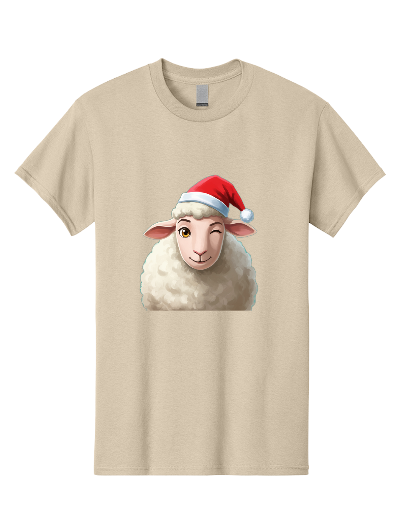 Sheep-In-Santa-Hat-1 Men'S Graphic Tee, 100% Cotton, Comfortable Casual Summer Wear, Machine Washable, Cartoon Sheep, Santa Hat, Christmas Character, Festive Animal, Holiday Cheer, Fluffy Sheep, Merry Christmas, Winter Wonderland, Funny Sheep Bad549
