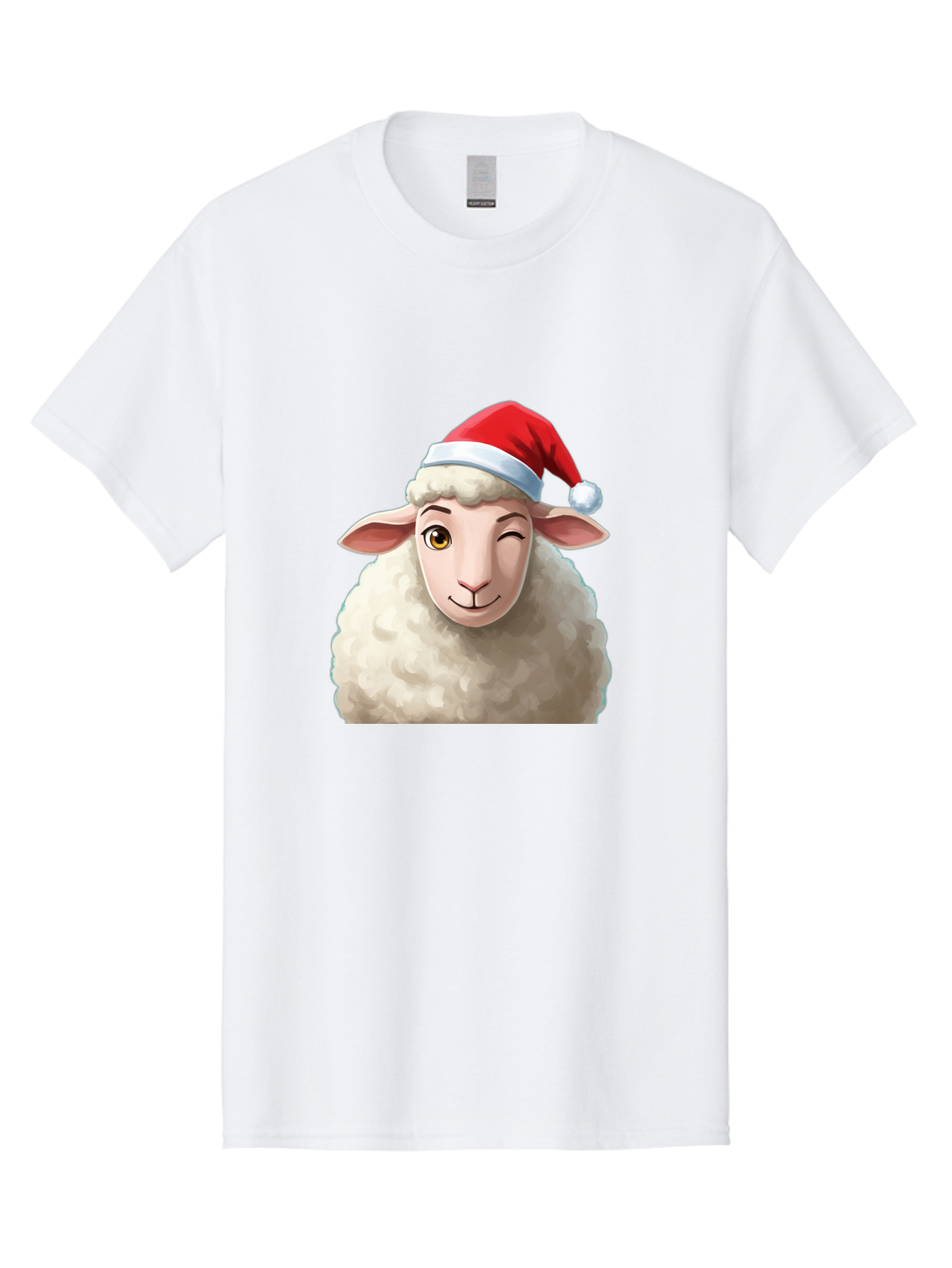 Sheep-In-Santa-Hat-1 Men'S Graphic Tee, 100% Cotton, Comfortable Casual Summer Wear, Machine Washable, Cartoon Sheep, Santa Hat, Christmas Character, Festive Animal, Holiday Cheer, Fluffy Sheep, Merry Christmas, Winter Wonderland, Funny Sheep Bad549