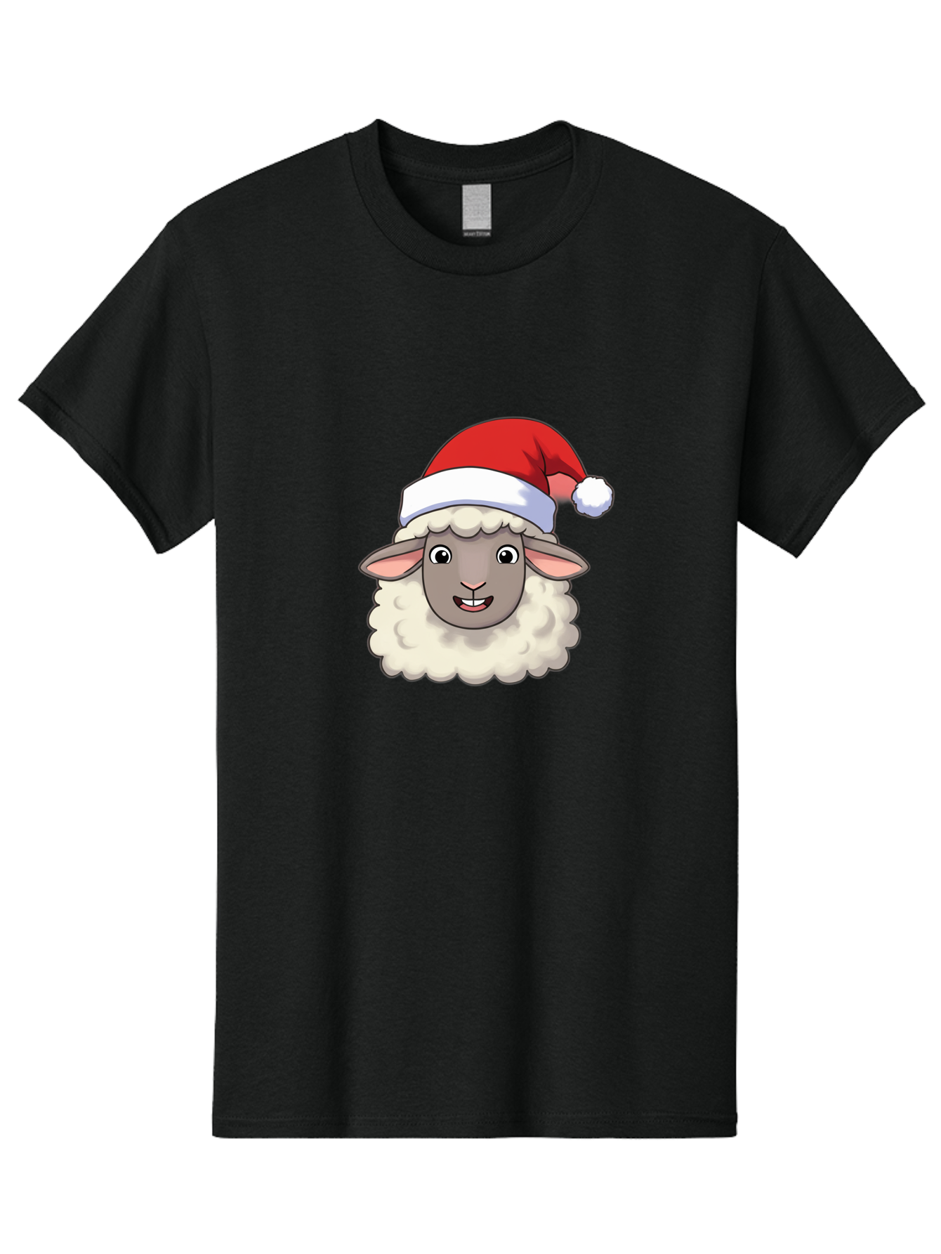 Sheep-In-Santa-Hat Men'S Graphic Tee, 100% Cotton, Comfortable Casual Summer Wear, Machine Washable, Cartoon Sheep, Santa Hat, Festive Character, Holiday Cheer, Cute Animal, Fluffy Sheep, Christmas Theme, Fun Design, Playful Illustration, Bad550