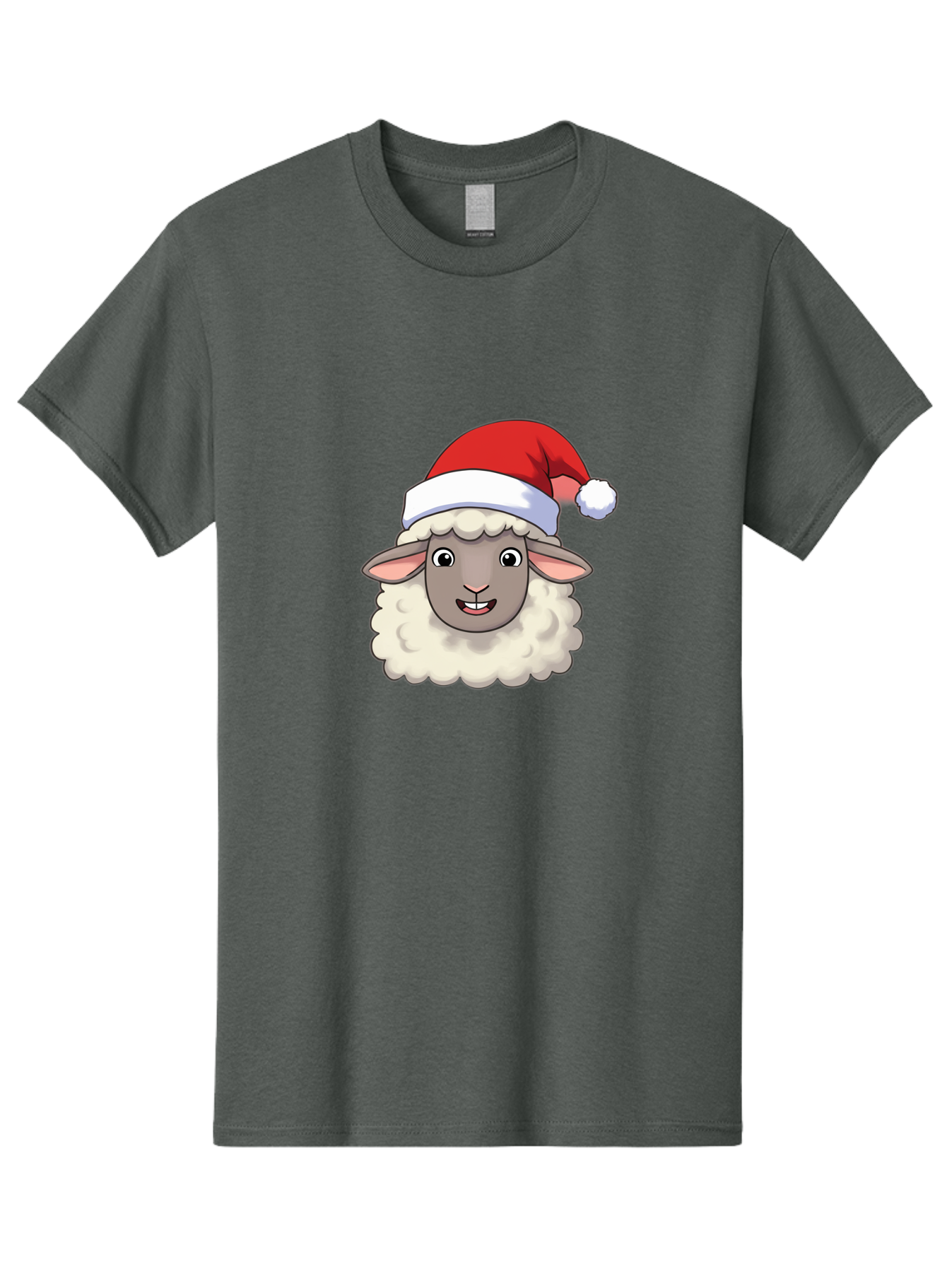 Sheep-In-Santa-Hat Men'S Graphic Tee, 100% Cotton, Comfortable Casual Summer Wear, Machine Washable, Cartoon Sheep, Santa Hat, Festive Character, Holiday Cheer, Cute Animal, Fluffy Sheep, Christmas Theme, Fun Design, Playful Illustration, Bad550
