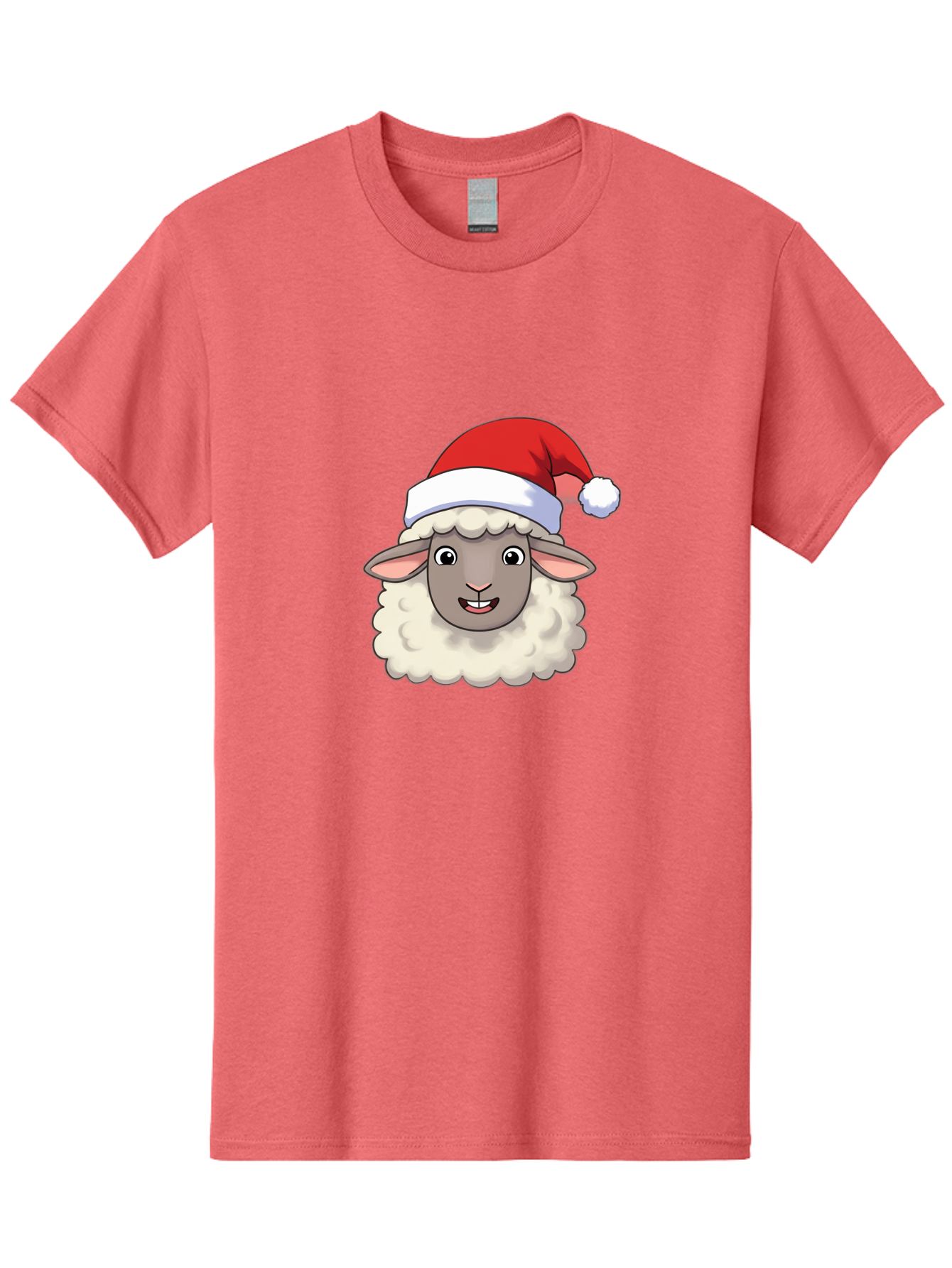 Sheep-In-Santa-Hat Men'S Graphic Tee, 100% Cotton, Comfortable Casual Summer Wear, Machine Washable, Cartoon Sheep, Santa Hat, Festive Character, Holiday Cheer, Cute Animal, Fluffy Sheep, Christmas Theme, Fun Design, Playful Illustration, Bad550