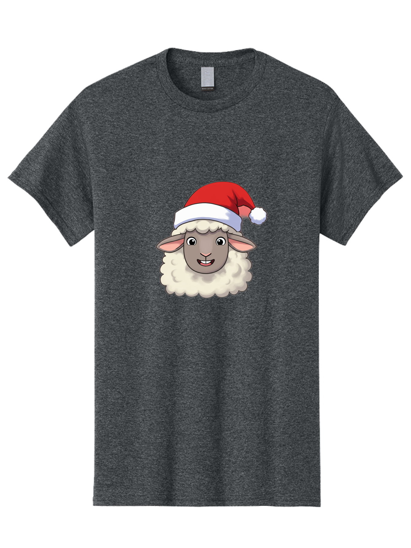 Sheep-In-Santa-Hat Men'S Graphic Tee, 100% Cotton, Comfortable Casual Summer Wear, Machine Washable, Cartoon Sheep, Santa Hat, Festive Character, Holiday Cheer, Cute Animal, Fluffy Sheep, Christmas Theme, Fun Design, Playful Illustration, Bad550