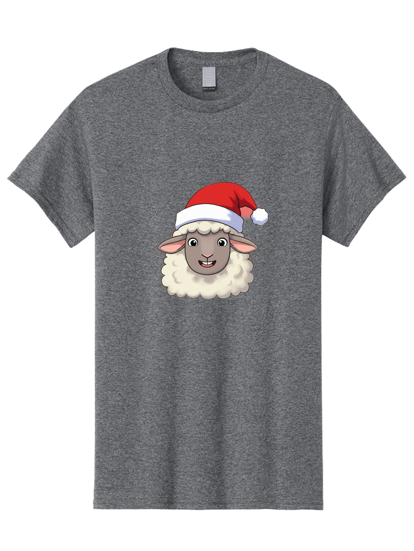 Sheep-In-Santa-Hat Men'S Graphic Tee, 100% Cotton, Comfortable Casual Summer Wear, Machine Washable, Cartoon Sheep, Santa Hat, Festive Character, Holiday Cheer, Cute Animal, Fluffy Sheep, Christmas Theme, Fun Design, Playful Illustration, Bad550