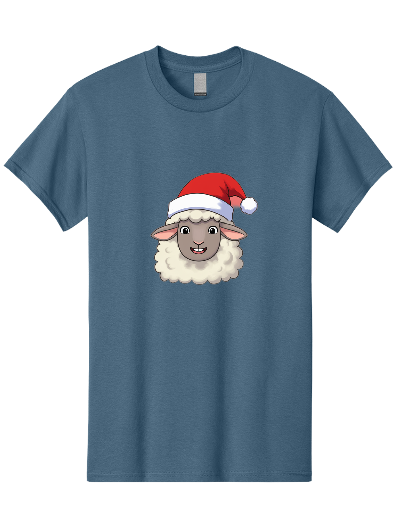 Sheep-In-Santa-Hat Men'S Graphic Tee, 100% Cotton, Comfortable Casual Summer Wear, Machine Washable, Cartoon Sheep, Santa Hat, Festive Character, Holiday Cheer, Cute Animal, Fluffy Sheep, Christmas Theme, Fun Design, Playful Illustration, Bad550