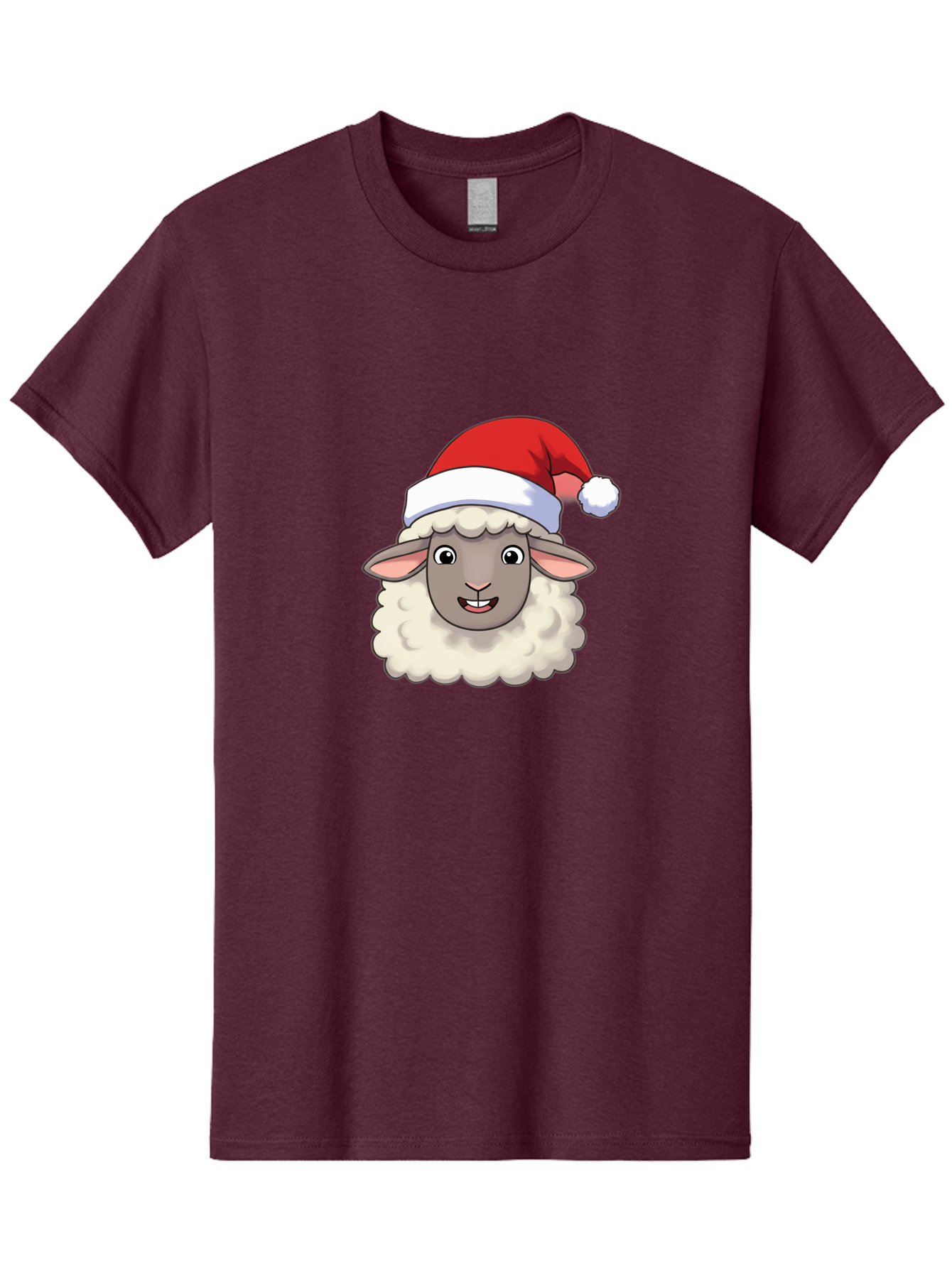 Sheep-In-Santa-Hat Men'S Graphic Tee, 100% Cotton, Comfortable Casual Summer Wear, Machine Washable, Cartoon Sheep, Santa Hat, Festive Character, Holiday Cheer, Cute Animal, Fluffy Sheep, Christmas Theme, Fun Design, Playful Illustration, Bad550