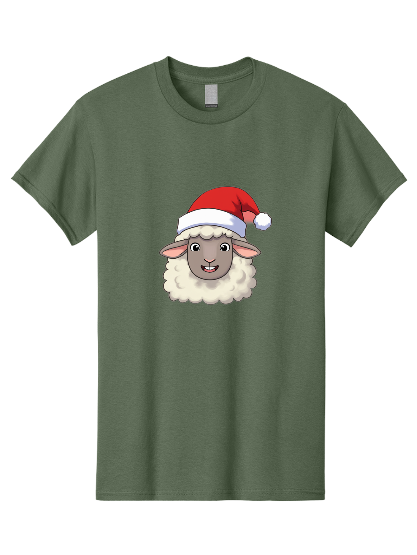 Sheep-In-Santa-Hat Men'S Graphic Tee, 100% Cotton, Comfortable Casual Summer Wear, Machine Washable, Cartoon Sheep, Santa Hat, Festive Character, Holiday Cheer, Cute Animal, Fluffy Sheep, Christmas Theme, Fun Design, Playful Illustration, Bad550