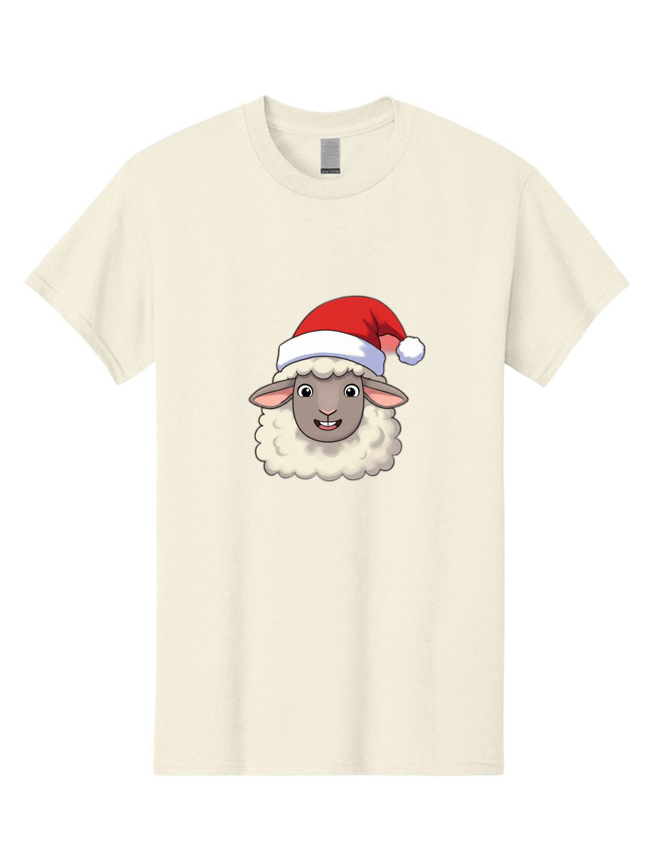 Sheep-In-Santa-Hat Men'S Graphic Tee, 100% Cotton, Comfortable Casual Summer Wear, Machine Washable, Cartoon Sheep, Santa Hat, Festive Character, Holiday Cheer, Cute Animal, Fluffy Sheep, Christmas Theme, Fun Design, Playful Illustration, Bad550