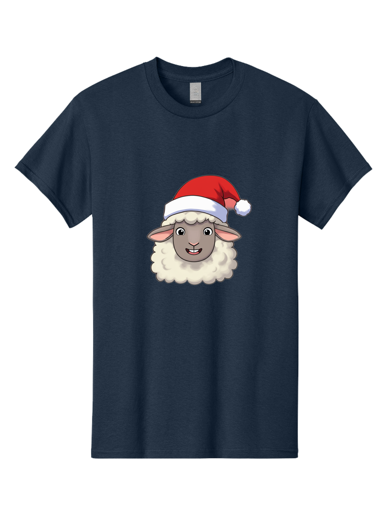 Sheep-In-Santa-Hat Men'S Graphic Tee, 100% Cotton, Comfortable Casual Summer Wear, Machine Washable, Cartoon Sheep, Santa Hat, Festive Character, Holiday Cheer, Cute Animal, Fluffy Sheep, Christmas Theme, Fun Design, Playful Illustration, Bad550