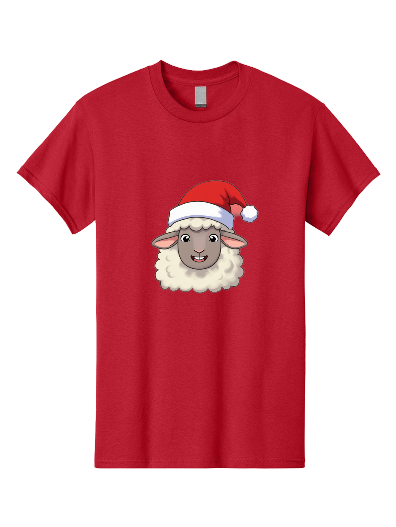 Sheep-In-Santa-Hat Men'S Graphic Tee, 100% Cotton, Comfortable Casual Summer Wear, Machine Washable, Cartoon Sheep, Santa Hat, Festive Character, Holiday Cheer, Cute Animal, Fluffy Sheep, Christmas Theme, Fun Design, Playful Illustration, Bad550